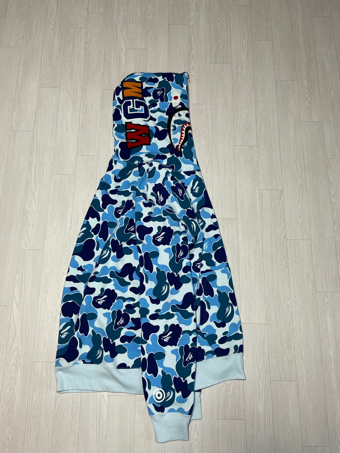 베이프 ABC 카모 샤크 하프 집 풀오버 후드 블루 상품이미지1