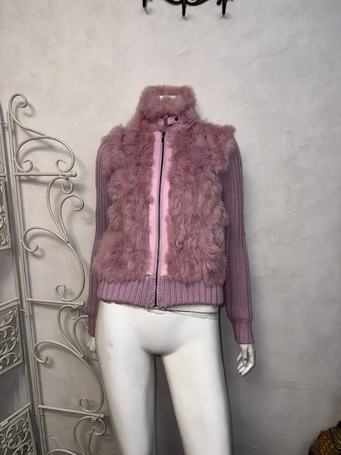 Baby pink lamb skin rabbit fur knit 집업 상품이미지4