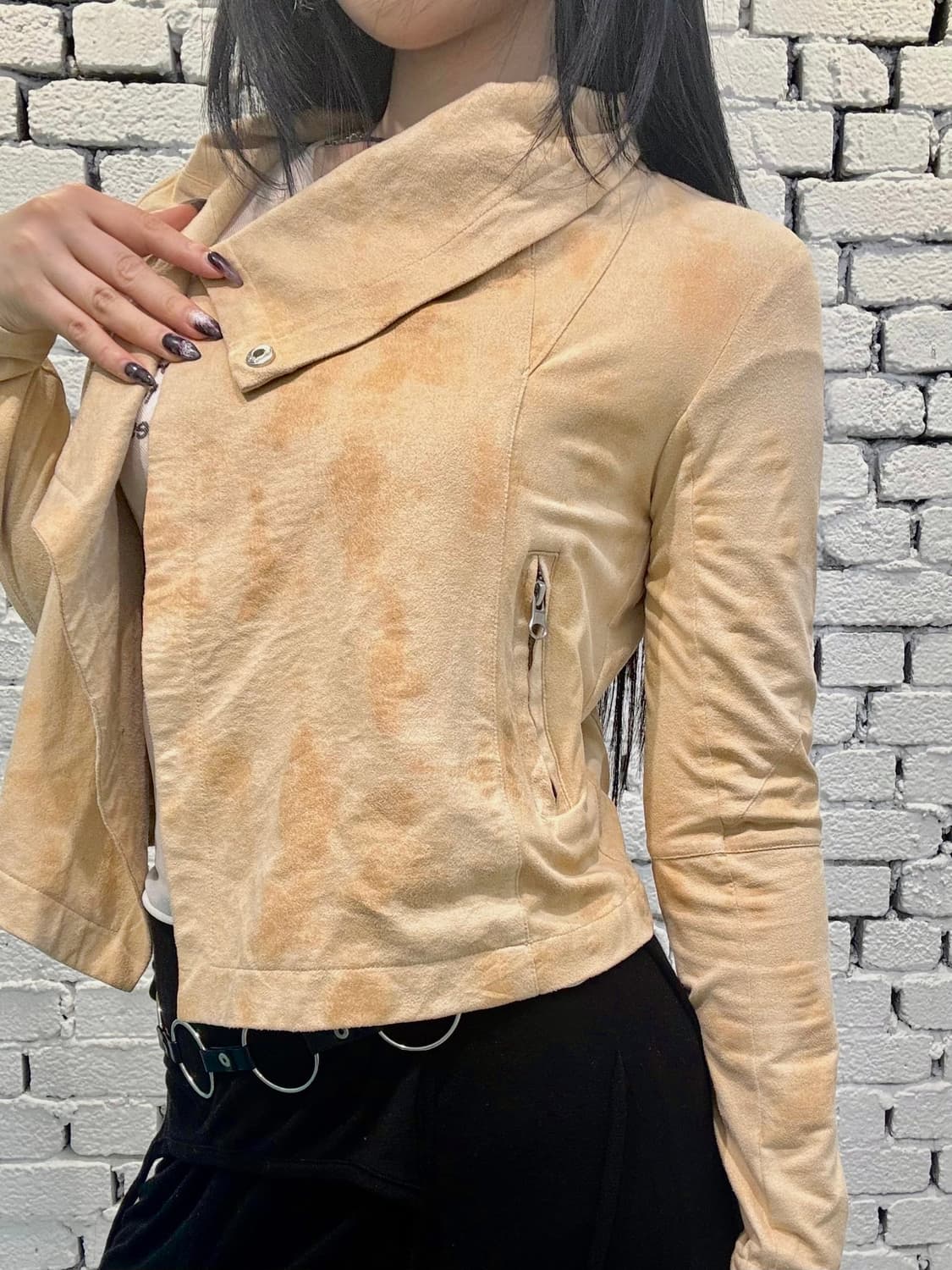 Suede Drape Unbalance Rider Jacket 상품이미지3