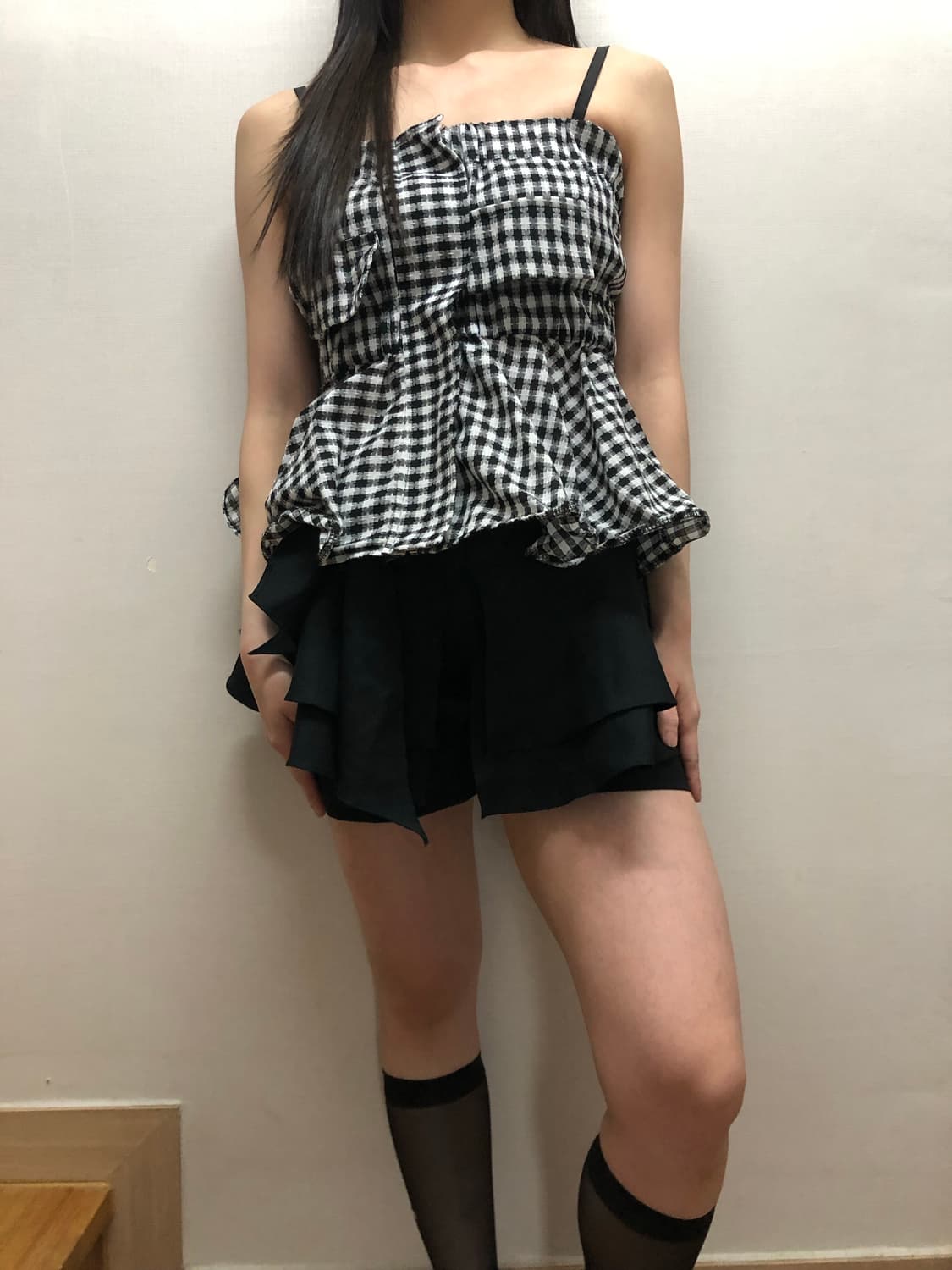 빈티지 블랙 체크 프릴 탑 상품이미지4