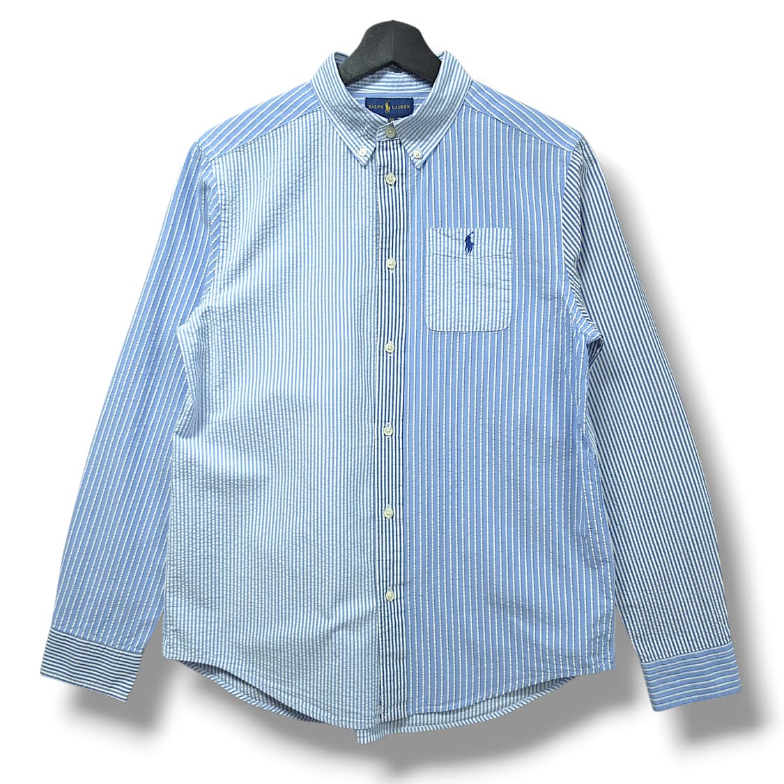 [S] 폴로 시어서커 스트라이프 컬러블럭 긴팔셔츠 상품이미지1