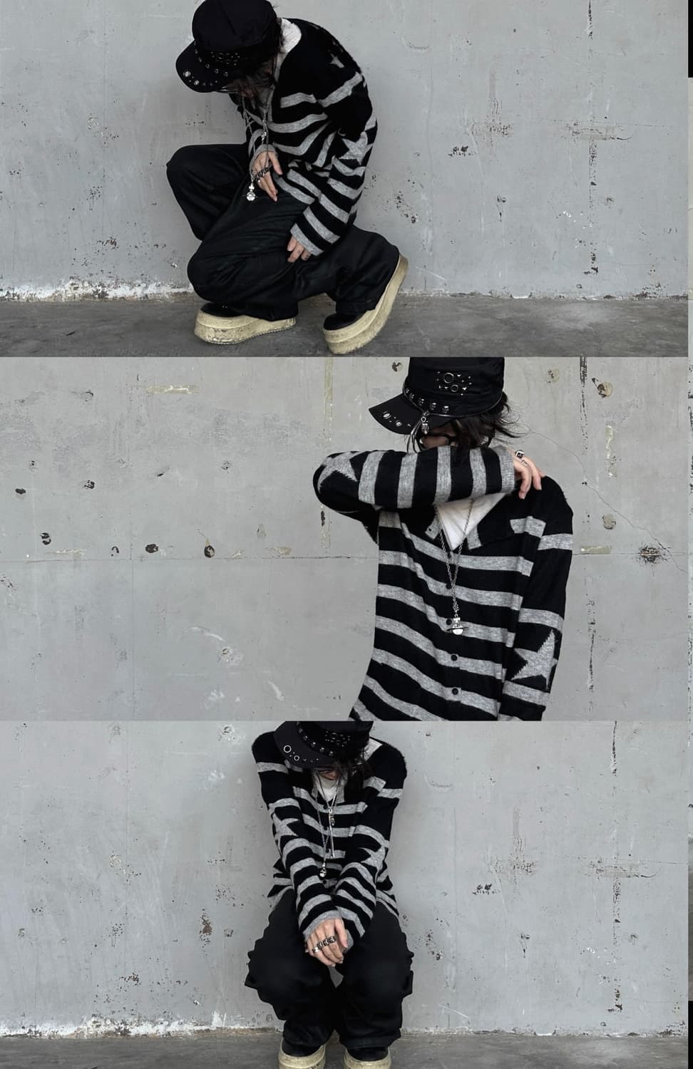 Star Stripe Big Collar Fur Mix Cardigan 상품이미지2