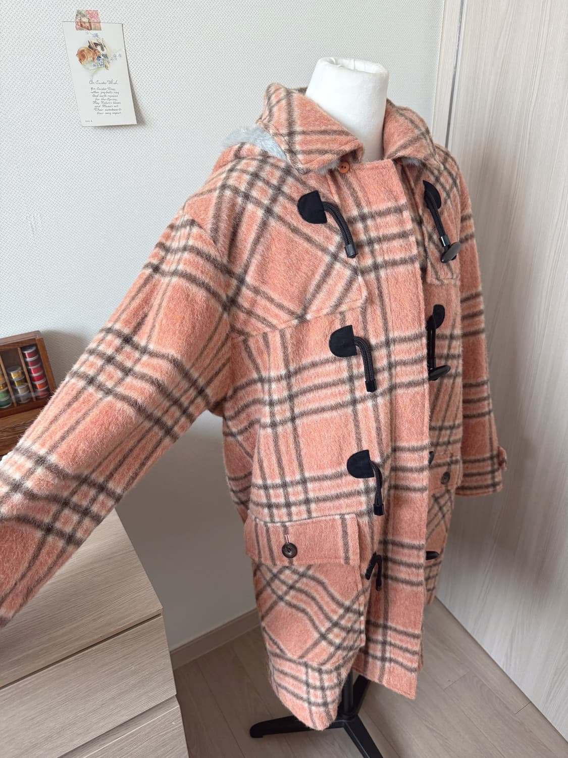 새상품 코랄색 체크 떡볶이코트, 모리걸 상품이미지2