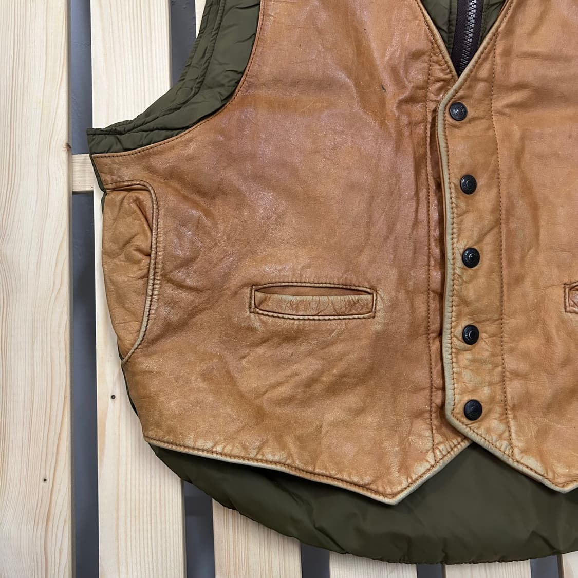  (48) Schott 쇼트 가죽 패딩 베스트 브라운 상품이미지4