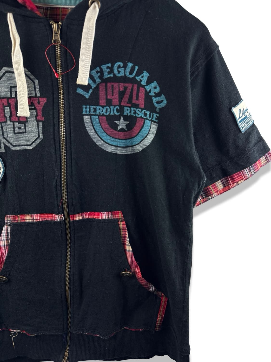 JPN Y2K 체크 탈부착 프린팅 후드집업1810 상품이미지4