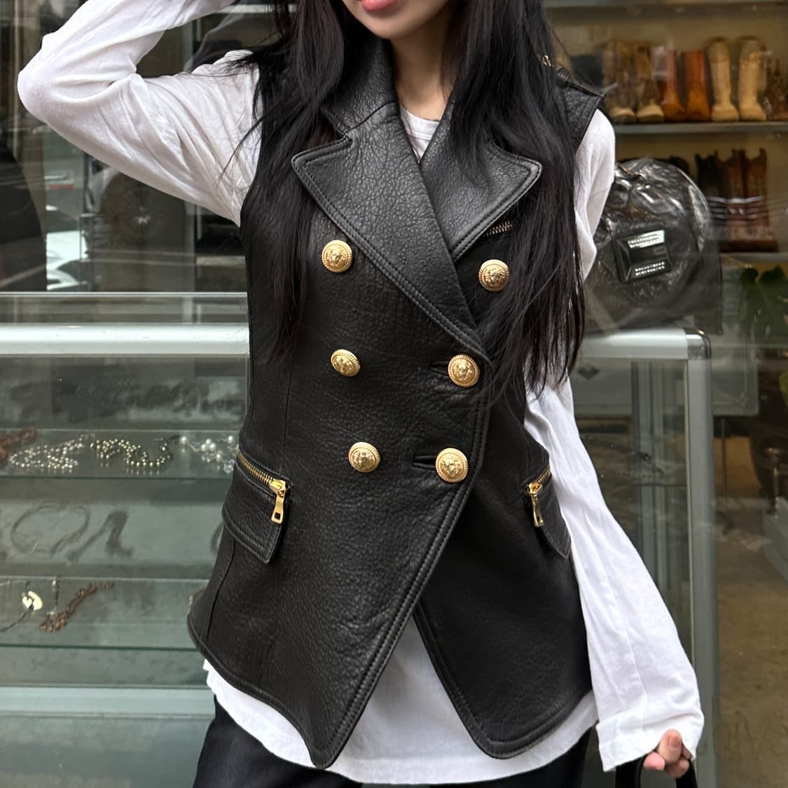 (레어) 2010 아카이브 발망 가죽 나폴레옹 버튼 베스트 상품이미지10