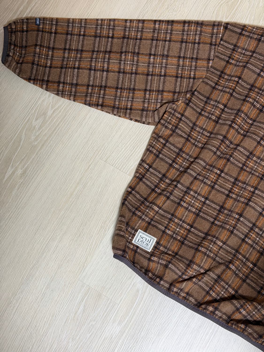 스컬프터 브라운 체크 후리스 후드티 상품이미지6