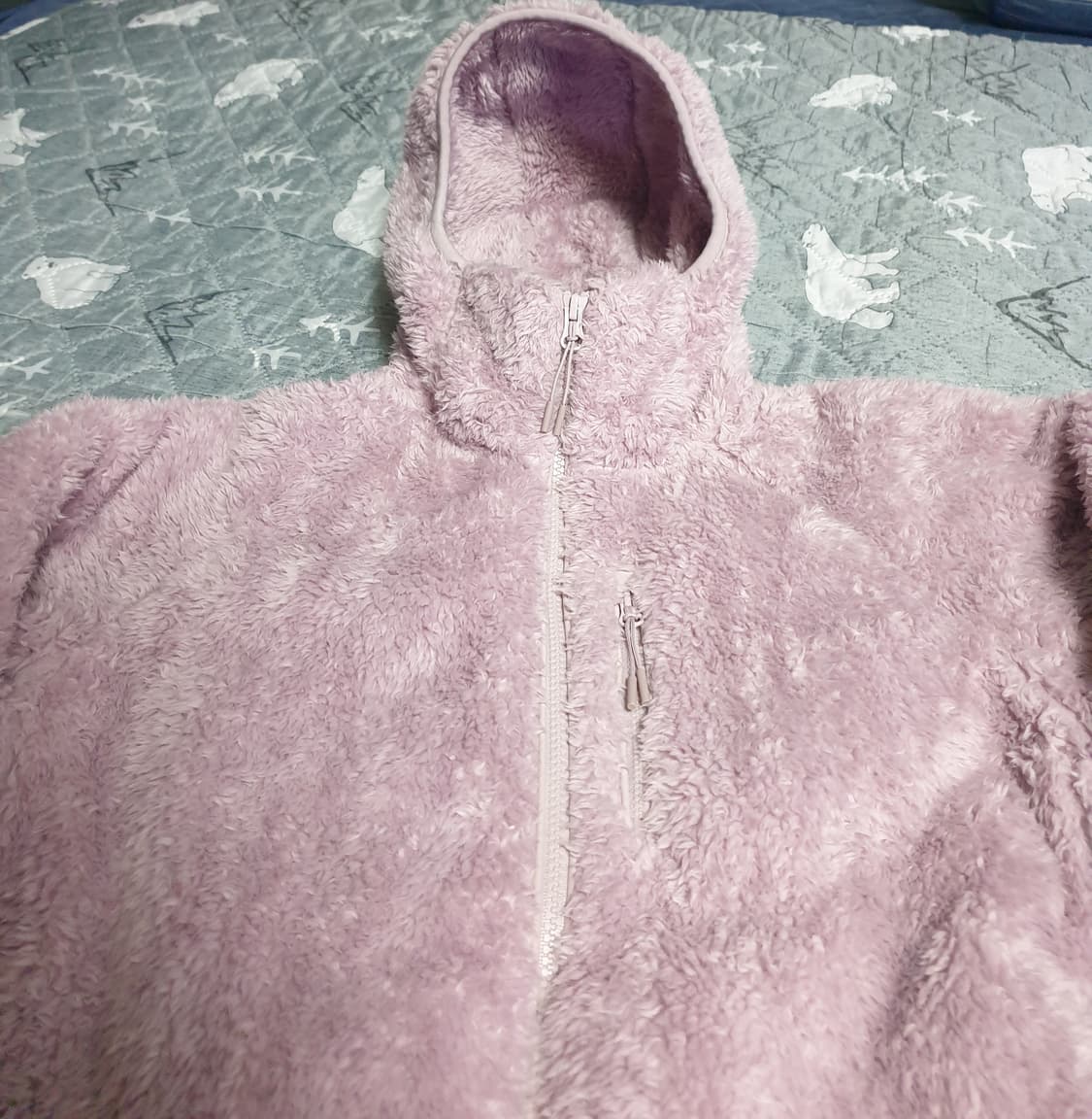 유니클로 윈드블록 플러피얀 양털 후드 짚업자켓 연보라 (S) 상품이미지2