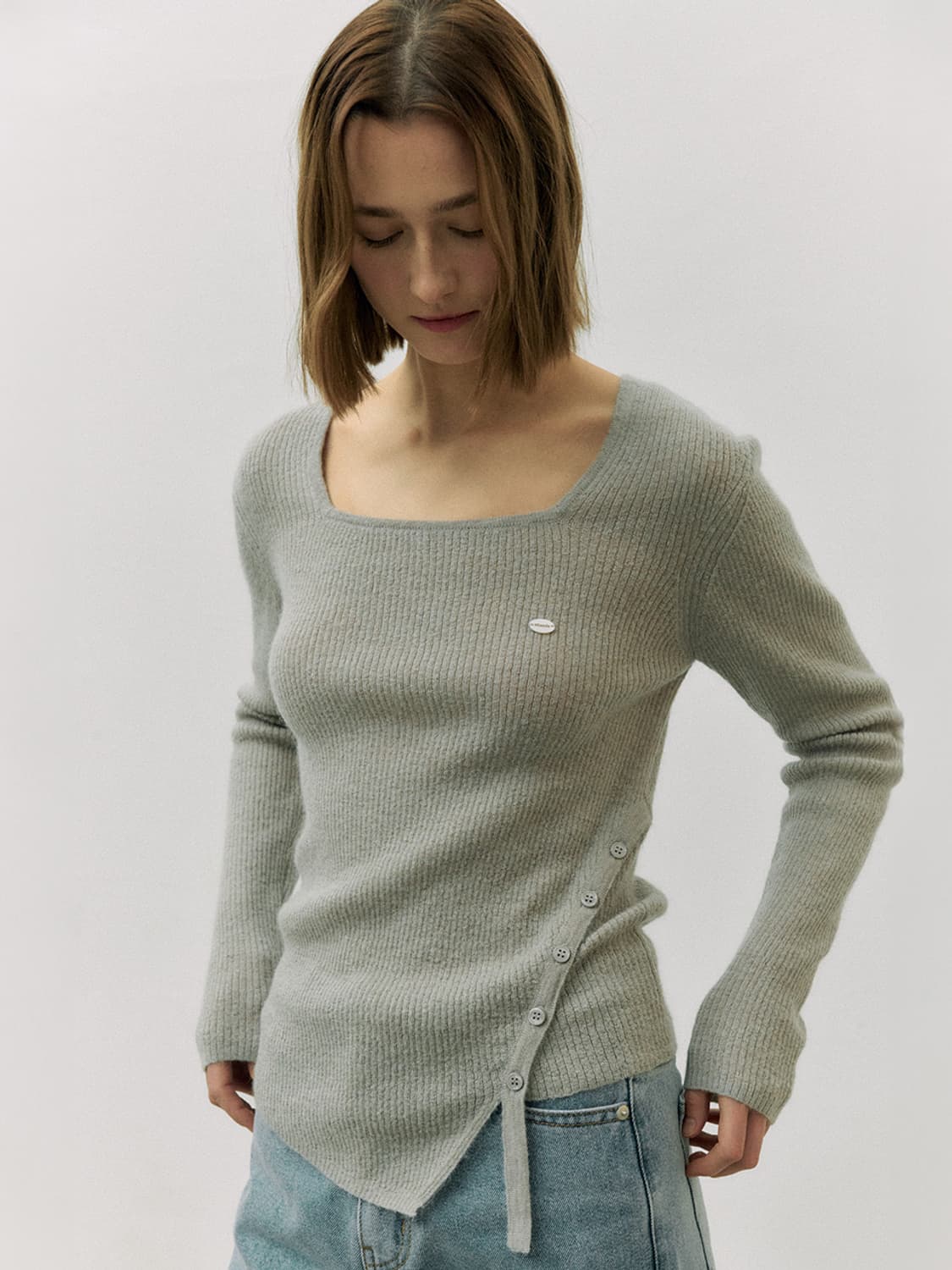 rolarola MOHAIR BLENDED BUTTON KNIT GRAY 상품이미지1