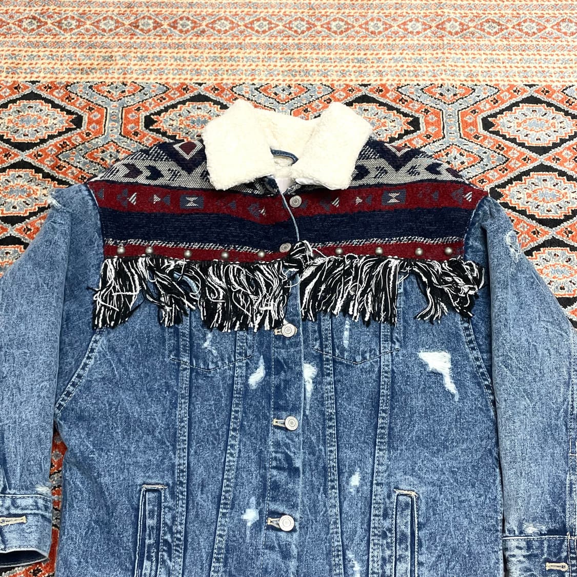 자라 인디안 패턴 중청 데님 퍼 자켓 여성S 상품이미지2
