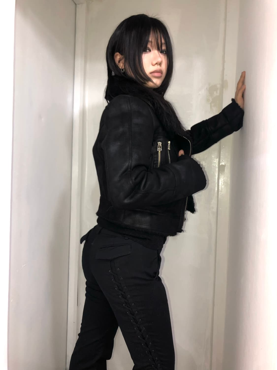 back corset detail black bootcut pants 상품이미지3