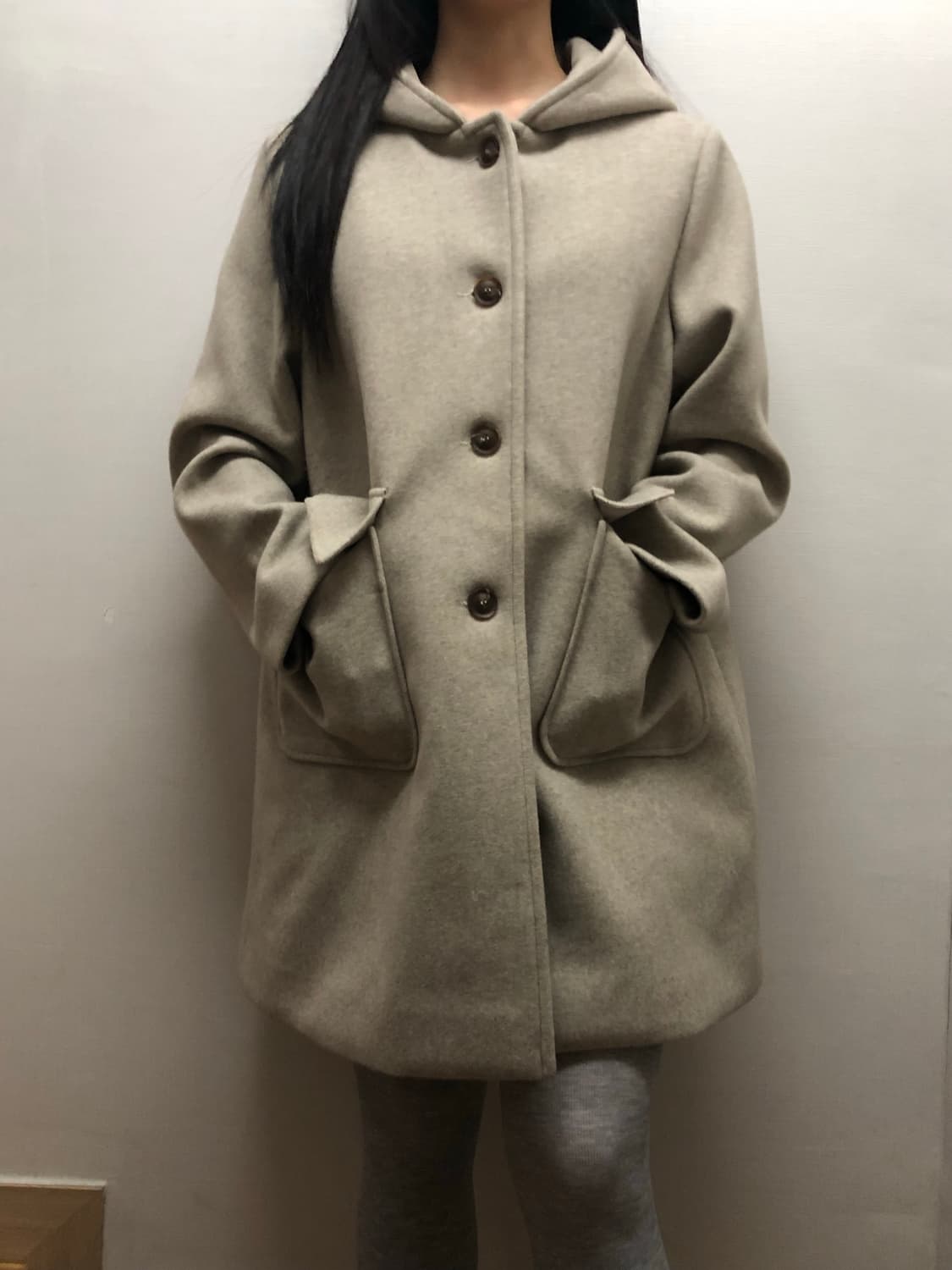 빈티지 오트밀 울 하프 코트 상품이미지7