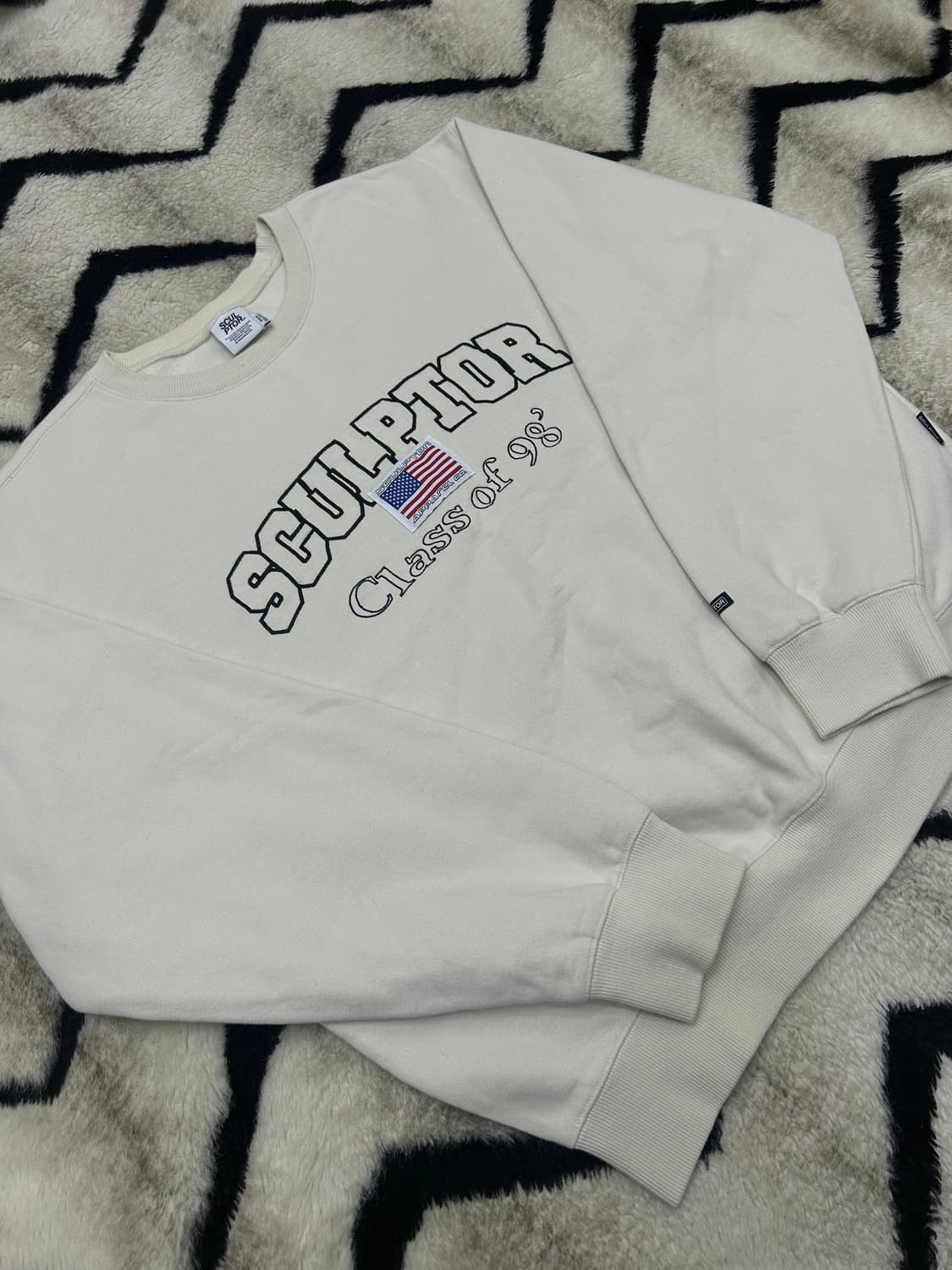 [M]스컬프터 클래스 성조기 오버핏 맨투맨/아이보리/기모 상품이미지2