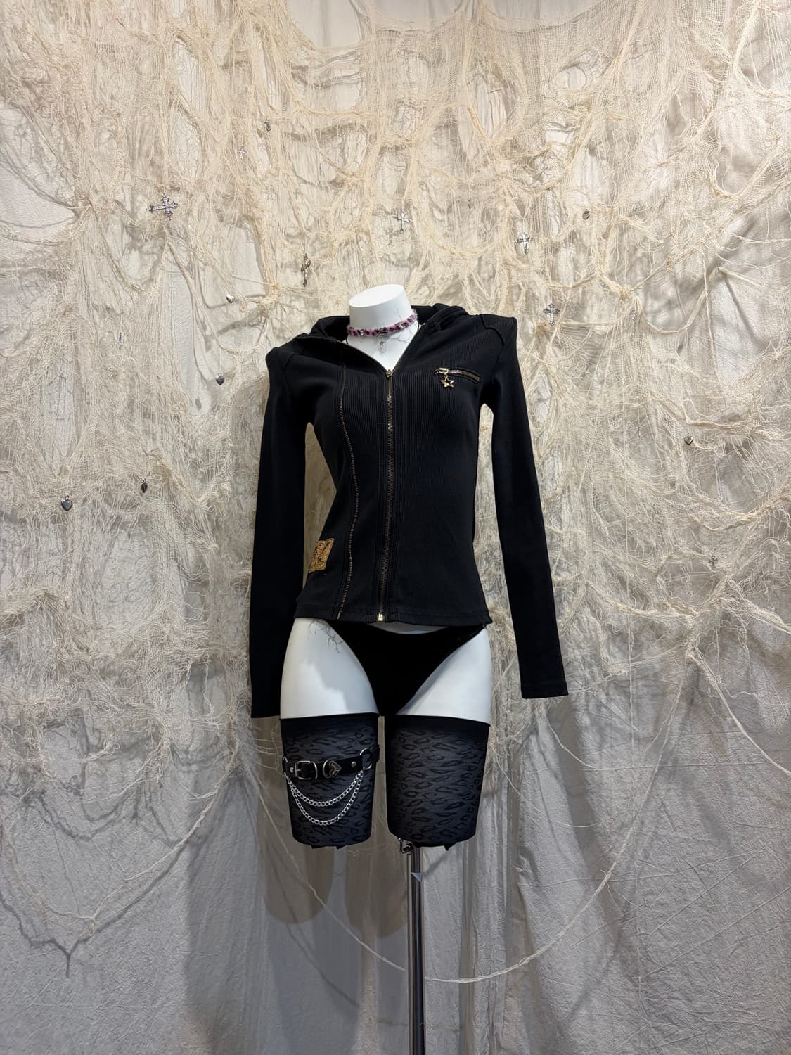 Y2K Punk gold Layered hoodie-zip up 상품이미지3