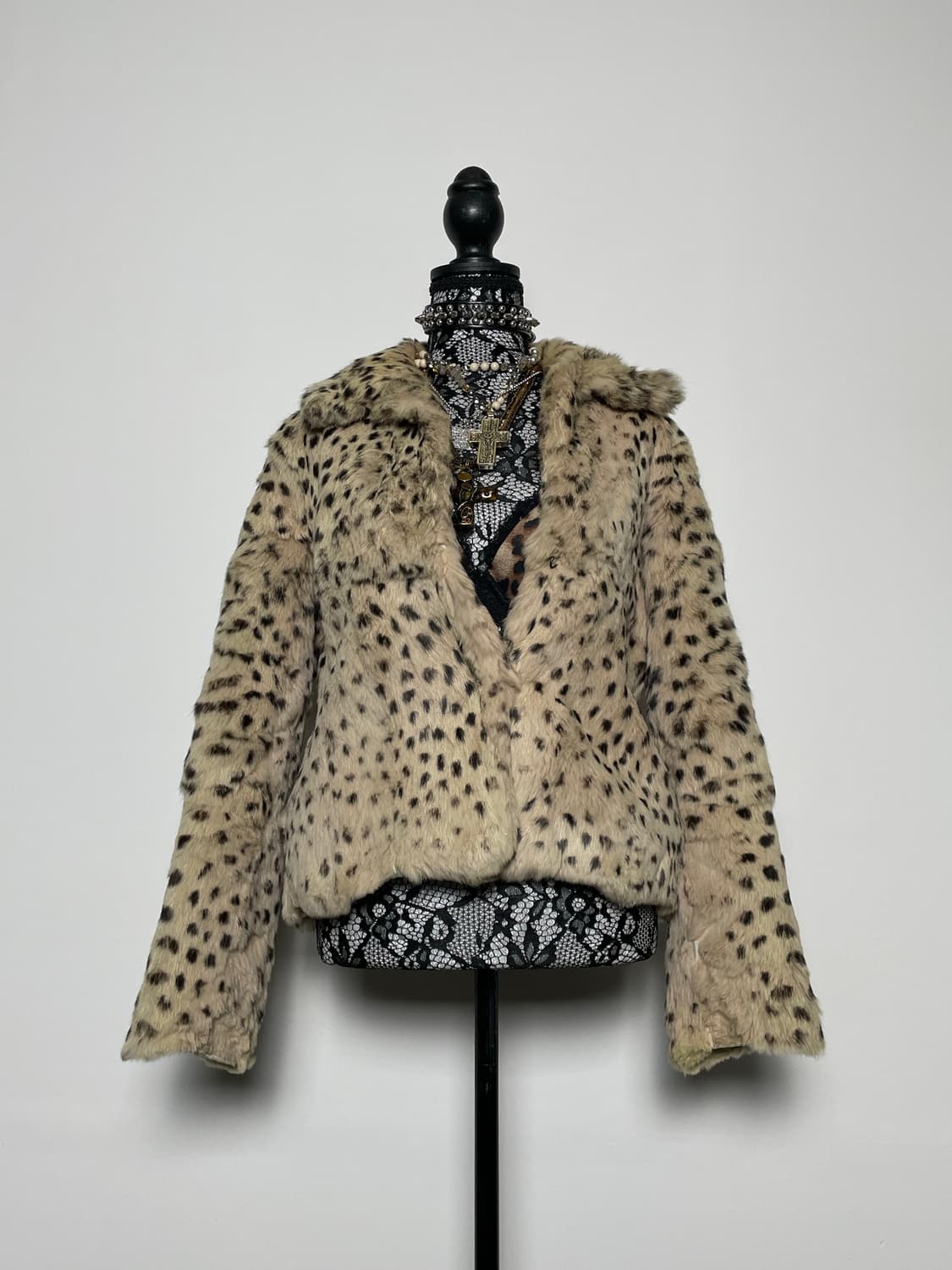 Jpn 갸루 레오파드 호피 퍼플 토끼퍼 리얼퍼 퍼자켓 상품이미지4