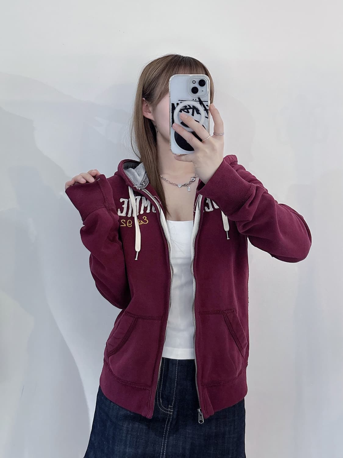 아베크롬비 빅로고 버건디 후드집업 상품이미지1