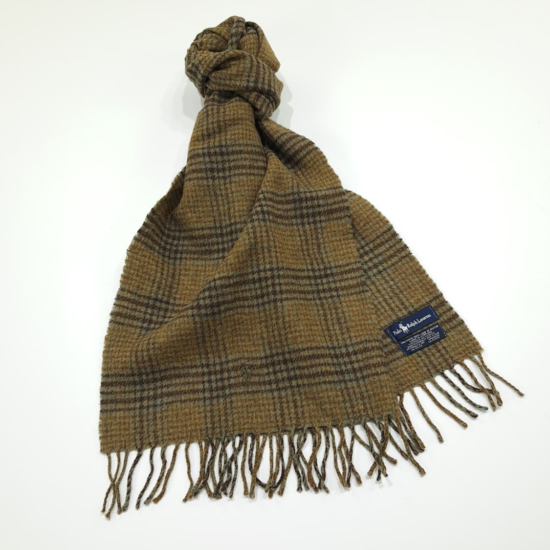 MX351 폴로 랄프로렌 올리브그린 글렌체크 버진울 목도리 머플러 상품이미지2