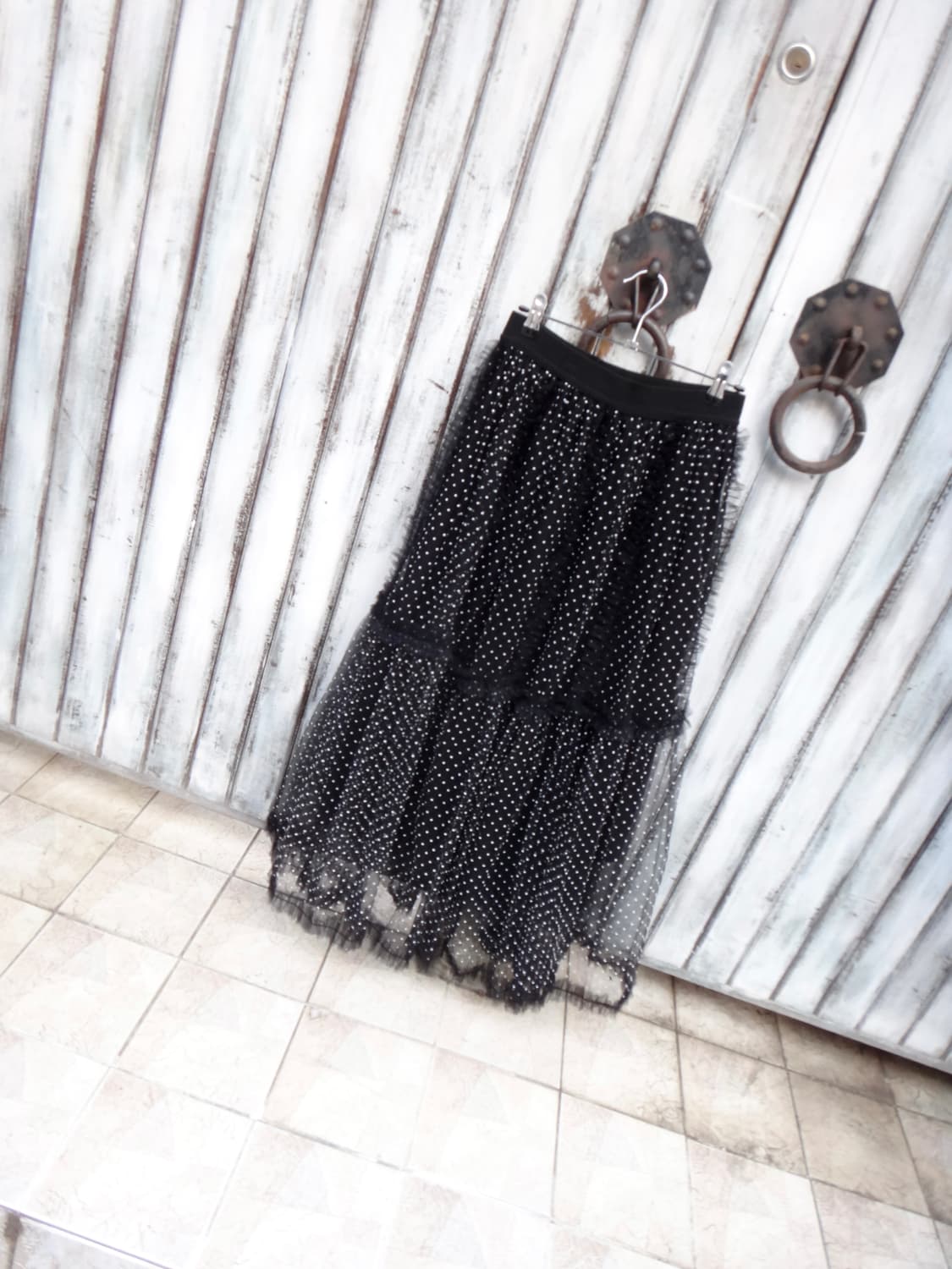 Dot frill can can sha skirt / black 상품이미지1