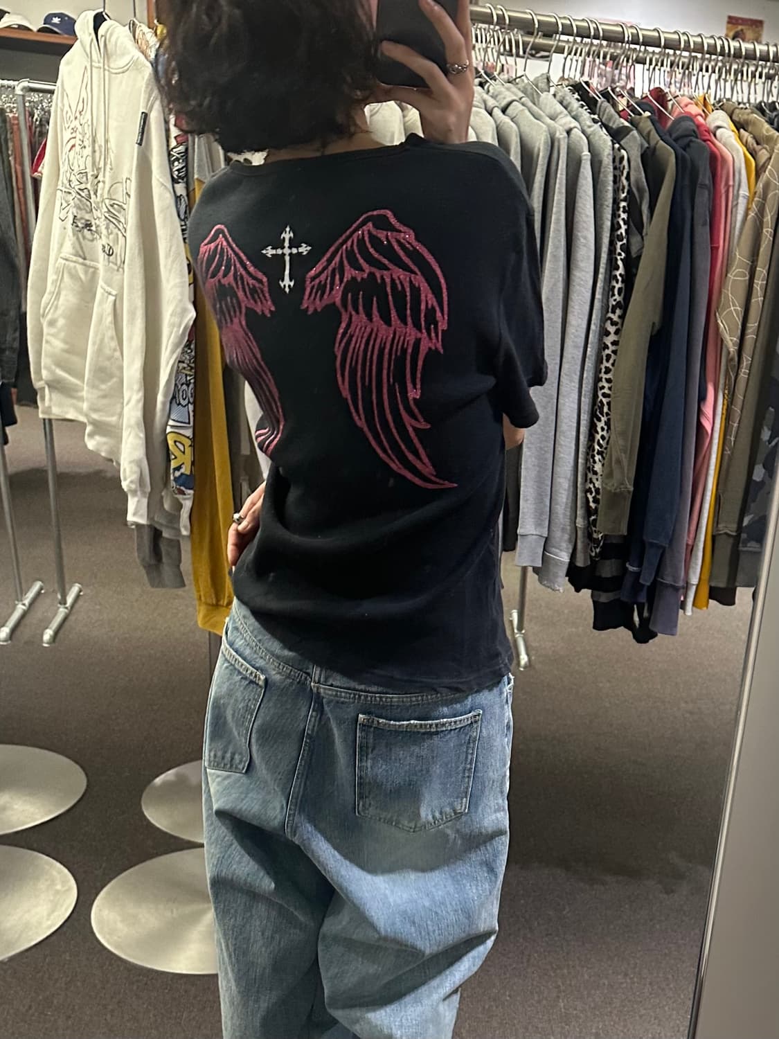 L)Japanese vintage 여성 핑크 레터링 골지 반팔 상품이미지1