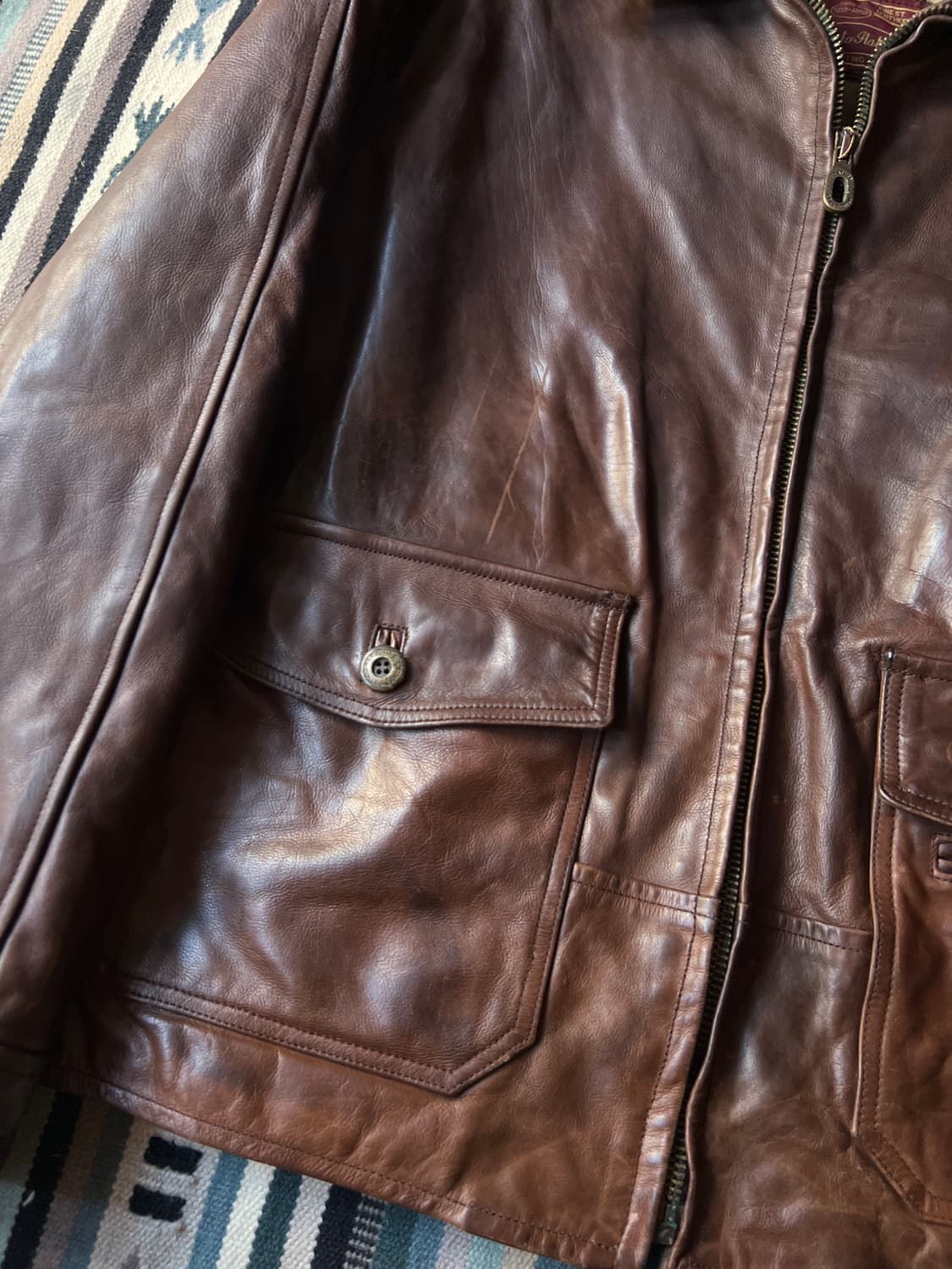 [XL]90's 이태리제 홀스하이드 플라이트 자켓 상품이미지3