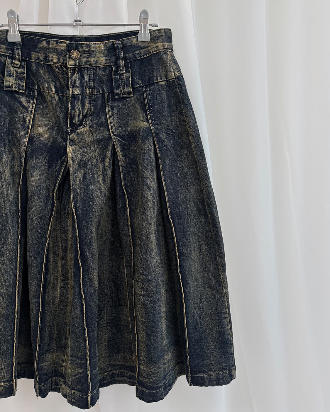 니아 빈티지 중청 벌룬 터크 미디 스커트 상품이미지4