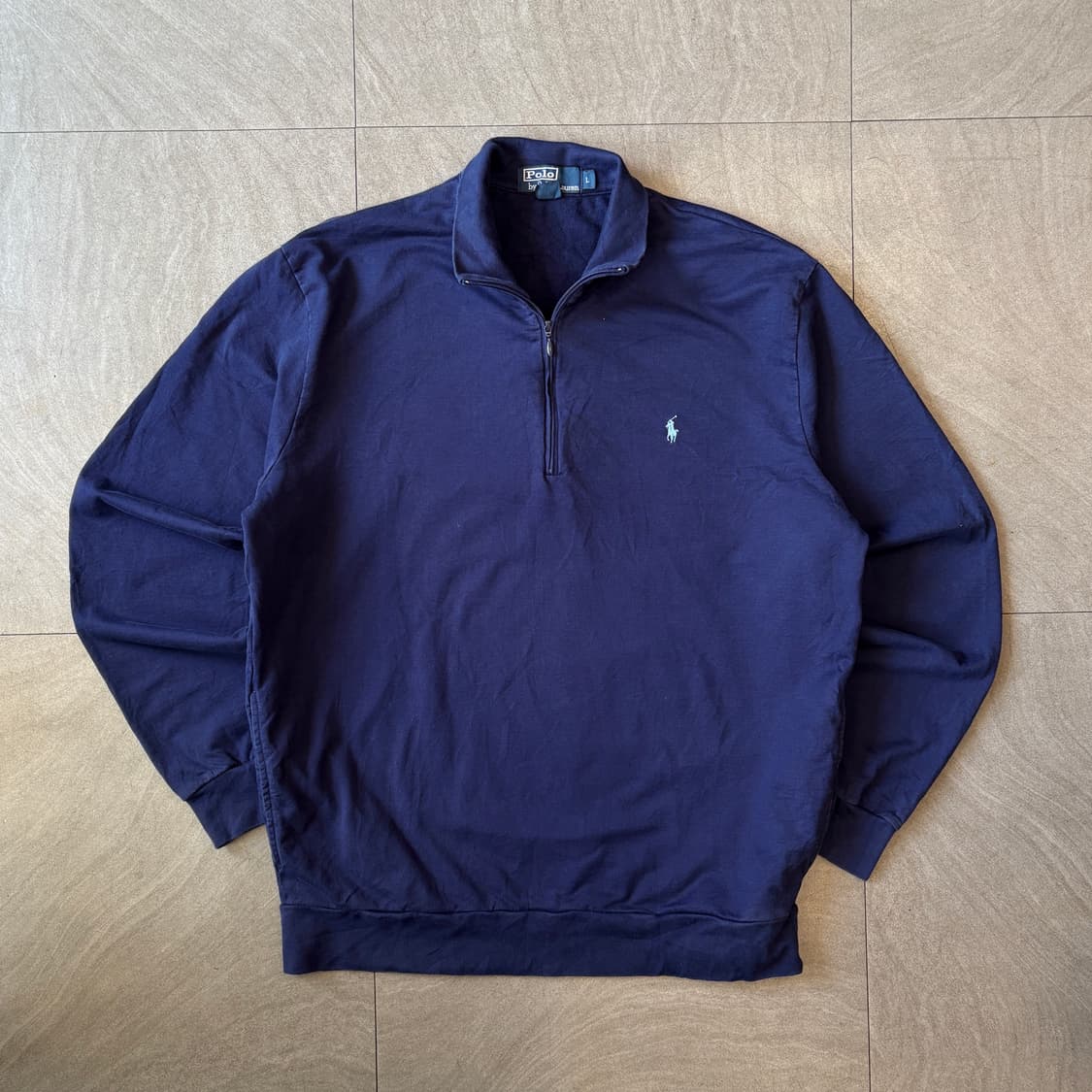 폴로 정품 네이비 피마 코튼 반집업 니트 상품이미지1