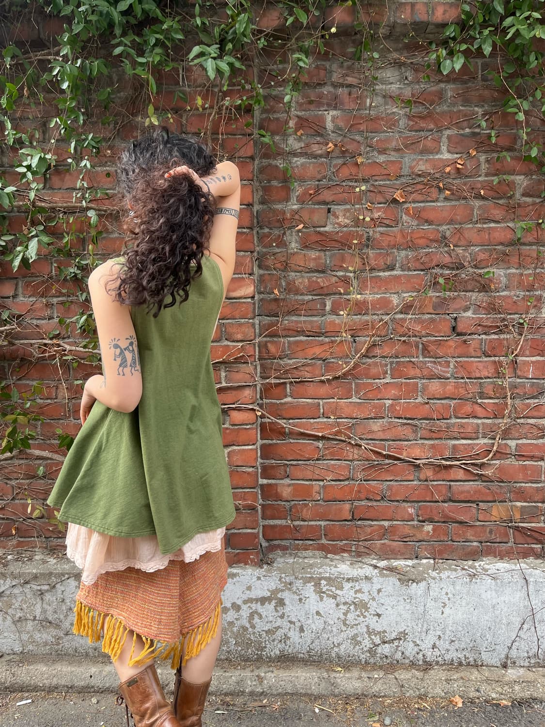 완두콩 그린 히피 뜨개질 주머니 미디 원피스 상품이미지5