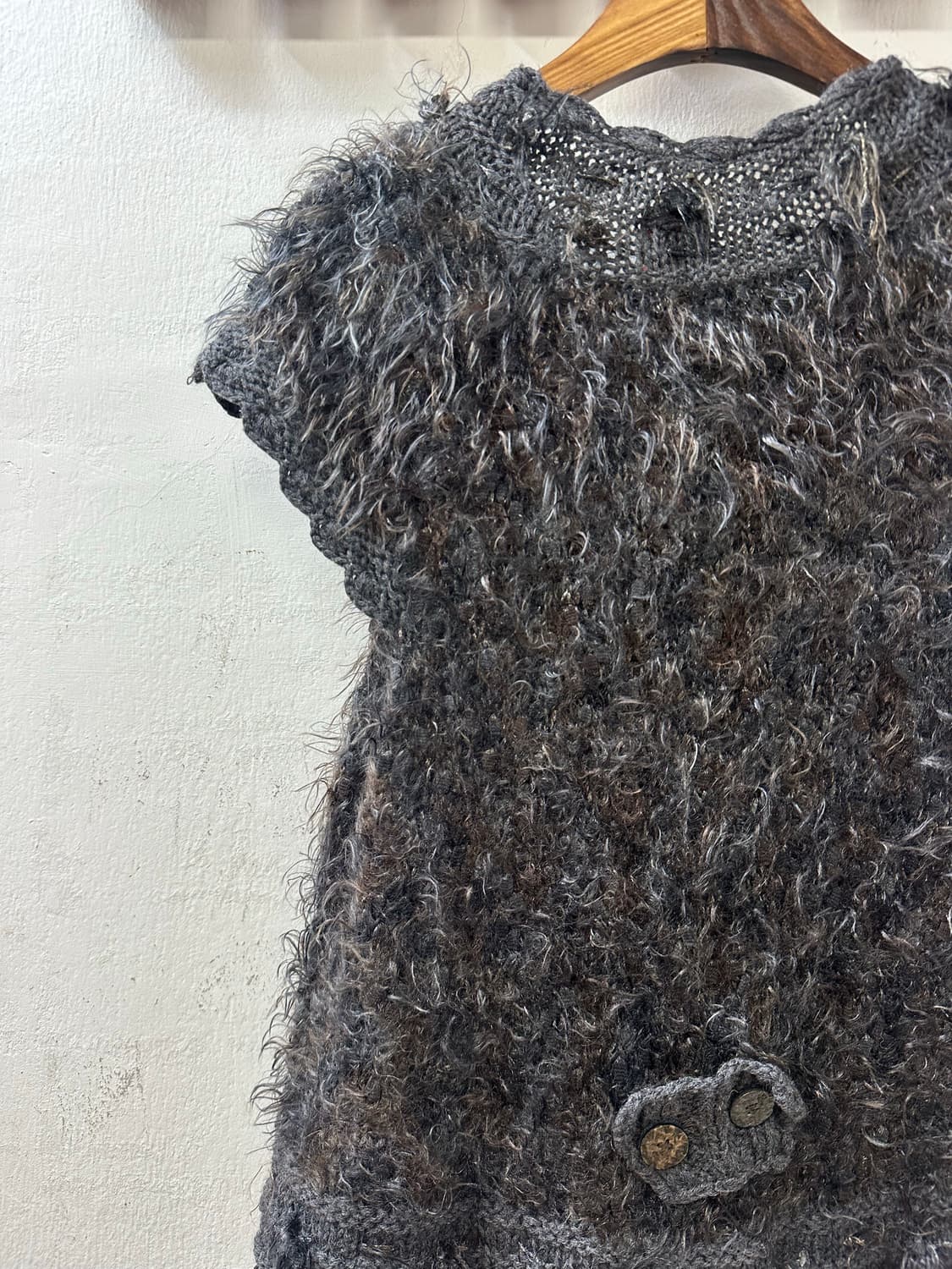 일본빈티지 울 혼방 반팔 니트 슬리브 퍼 텍스처 니트 레이어드 가디건  상품이미지6