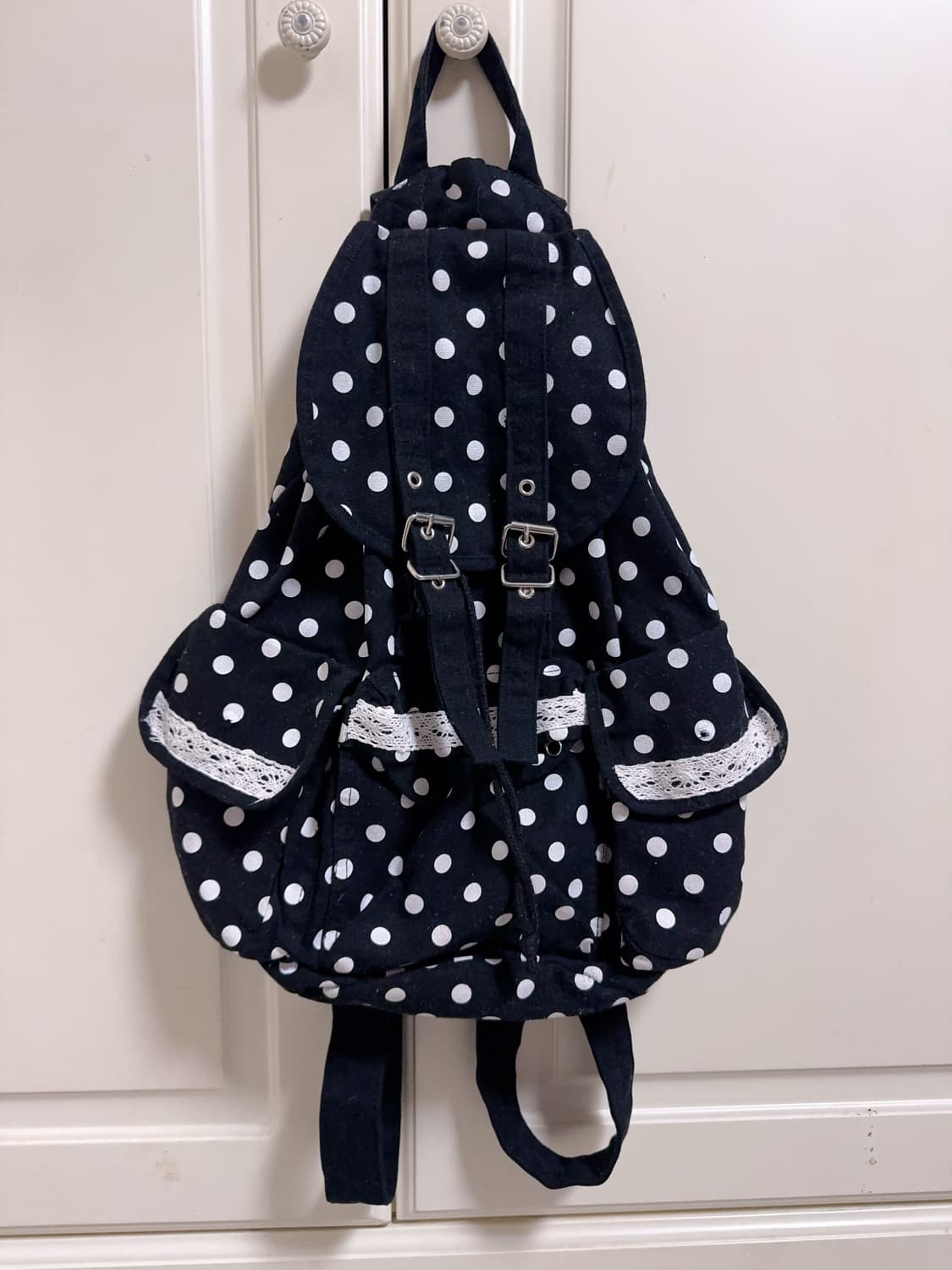 일본 빈티지 모리걸 하구미 도트 레이스 쓰리포켓 백팩 모리 가방 상품이미지1