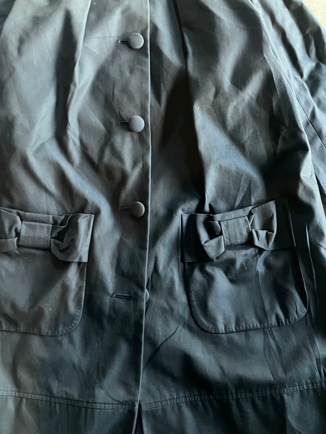 일본빈티지 하구미모리걸 아메카지 콩단추 리본디테일 라운드사파리자켓 블랙 상품이미지2