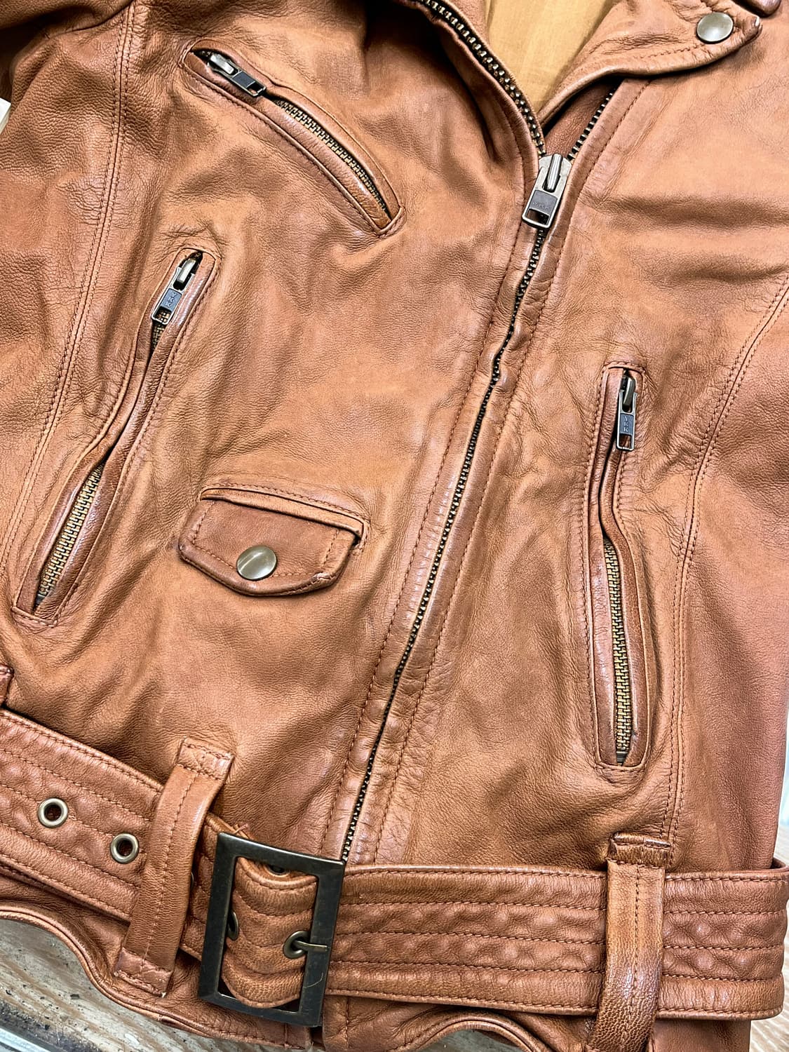 마우지 고트 레더 바이커 자켓 상품이미지5