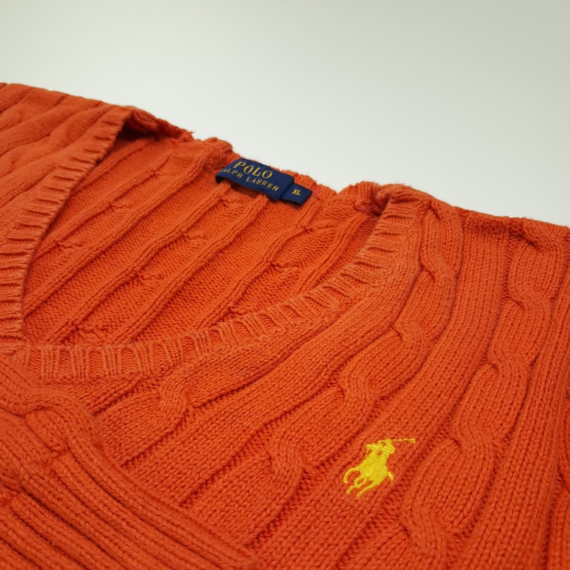 CL347 XL 폴로 00s 코튼 케이블 브이넥 오렌지 니트 스웨터 상품이미지4
