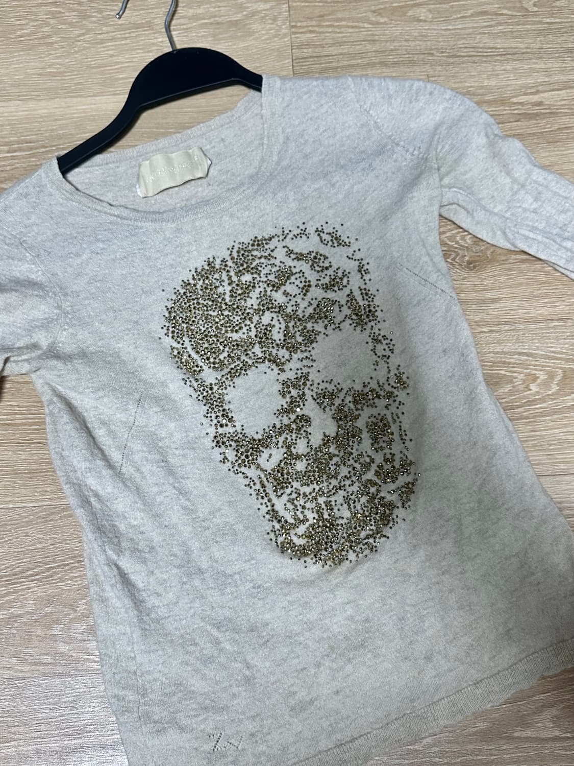 갸루 해골 스컬 오트밀 베이지 롱슬리브 상품이미지3