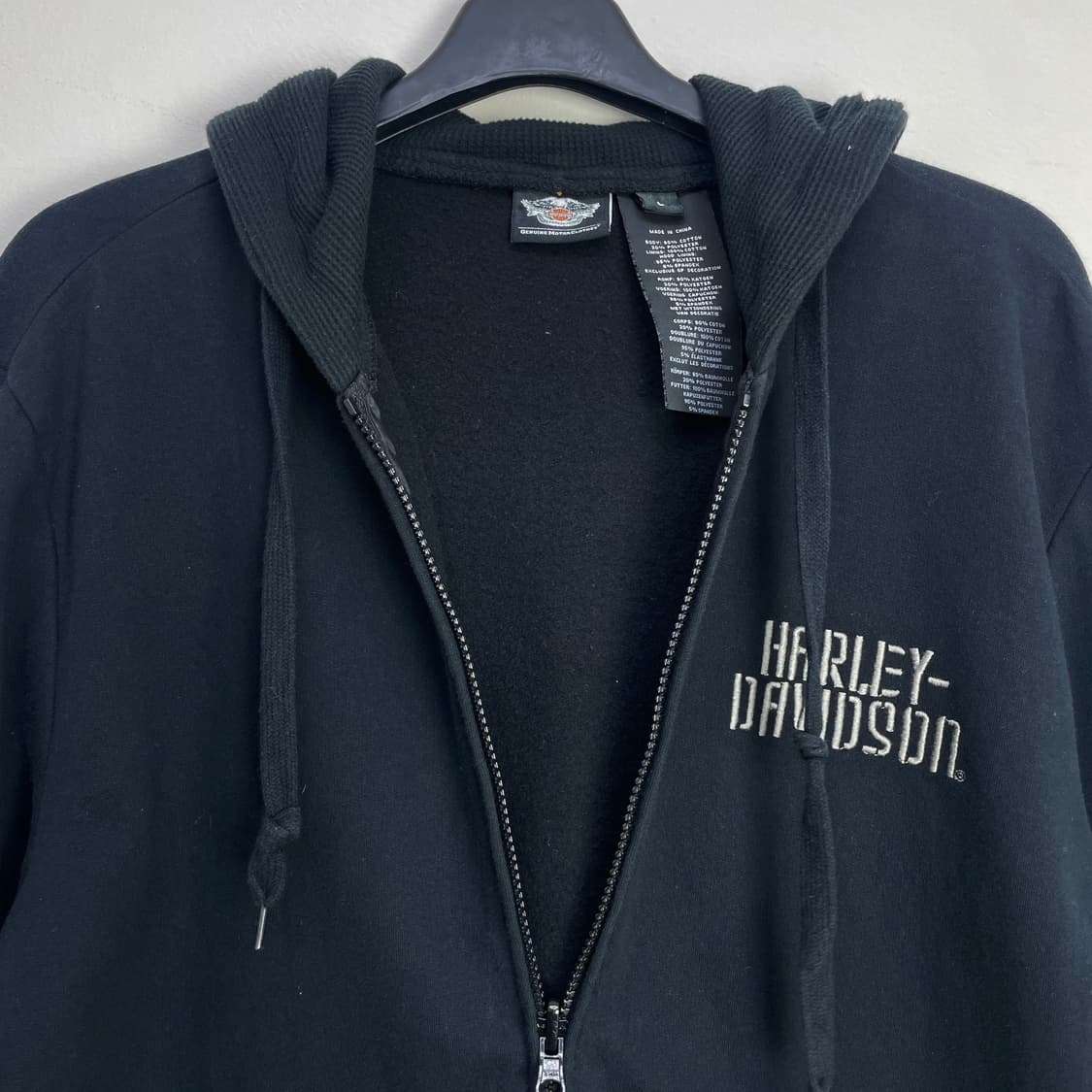 할리데이비슨 자수로고 기모 후드집업 블랙 L 상품이미지3
