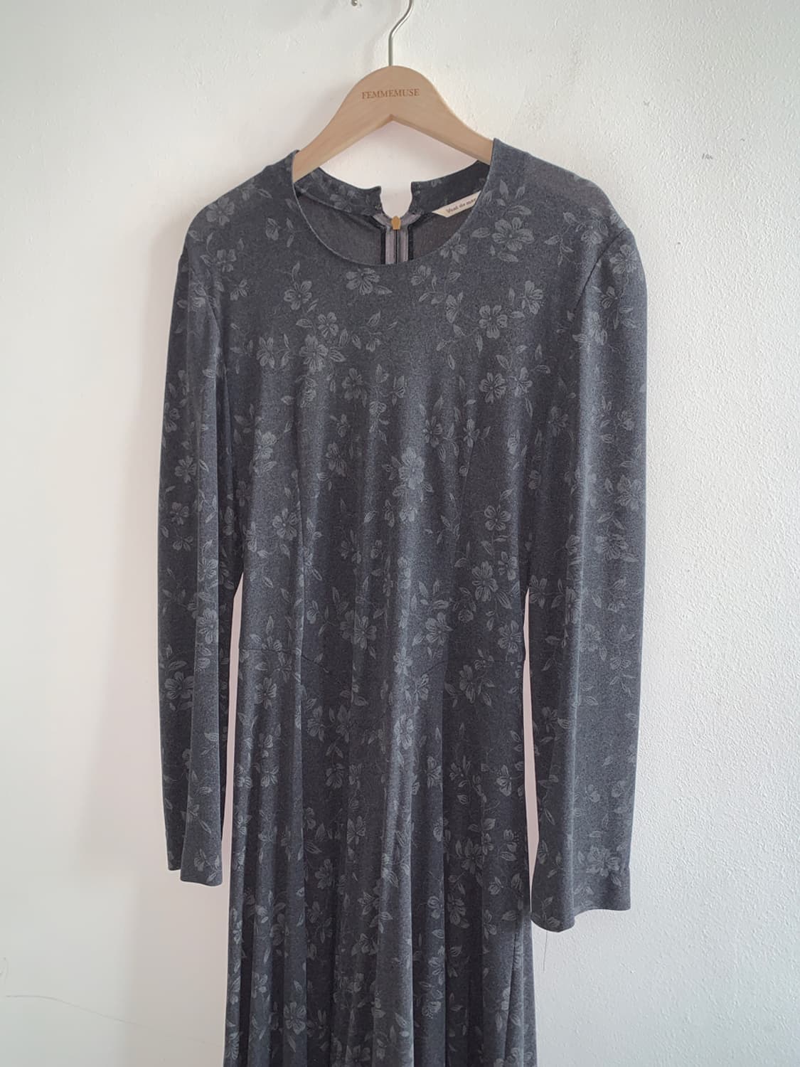 Grey flower slim belted dress 상품이미지2