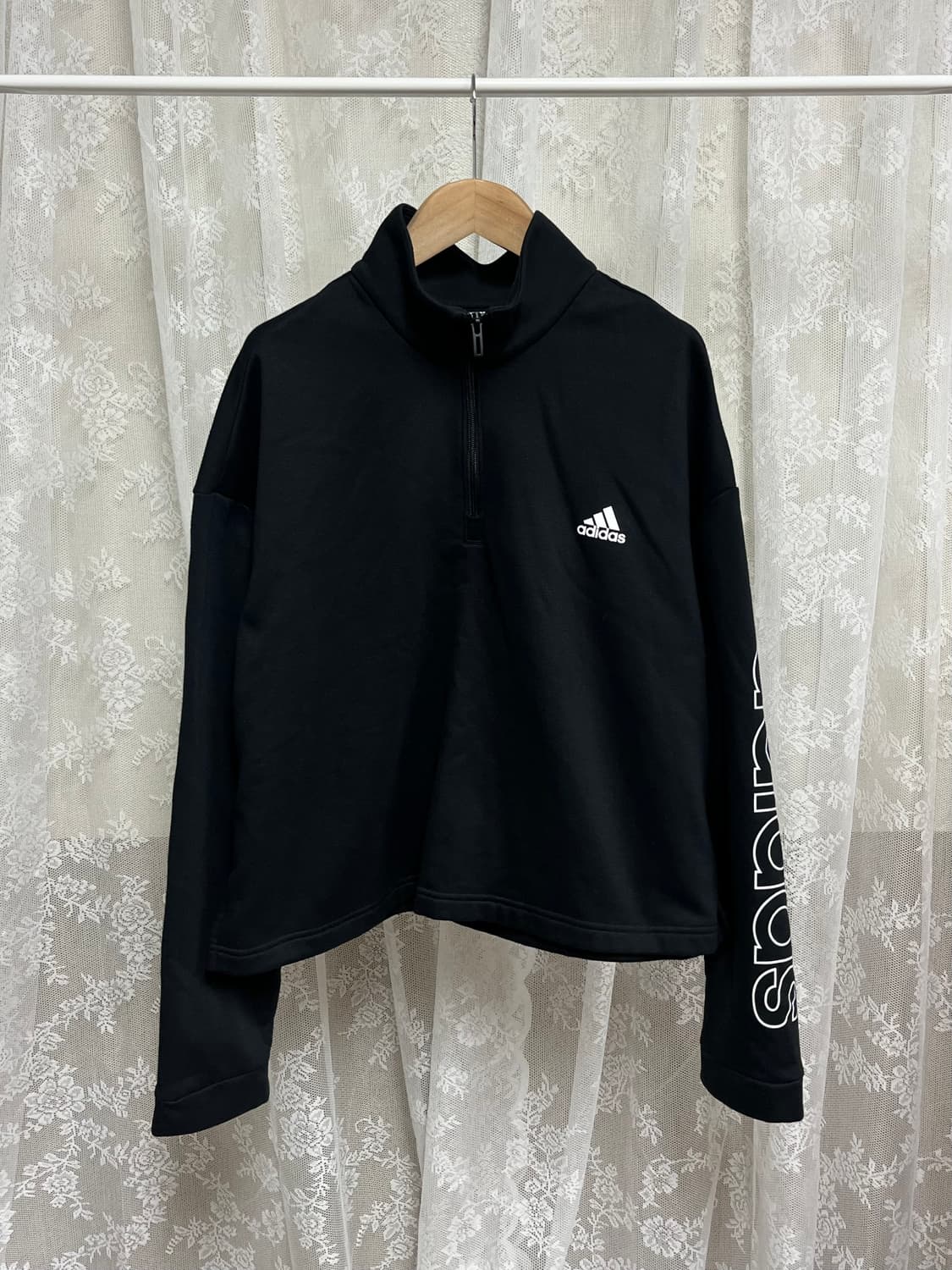 2XL) 아디다스 에센셜 우먼 플리스 하프집업 블랙 상품이미지1