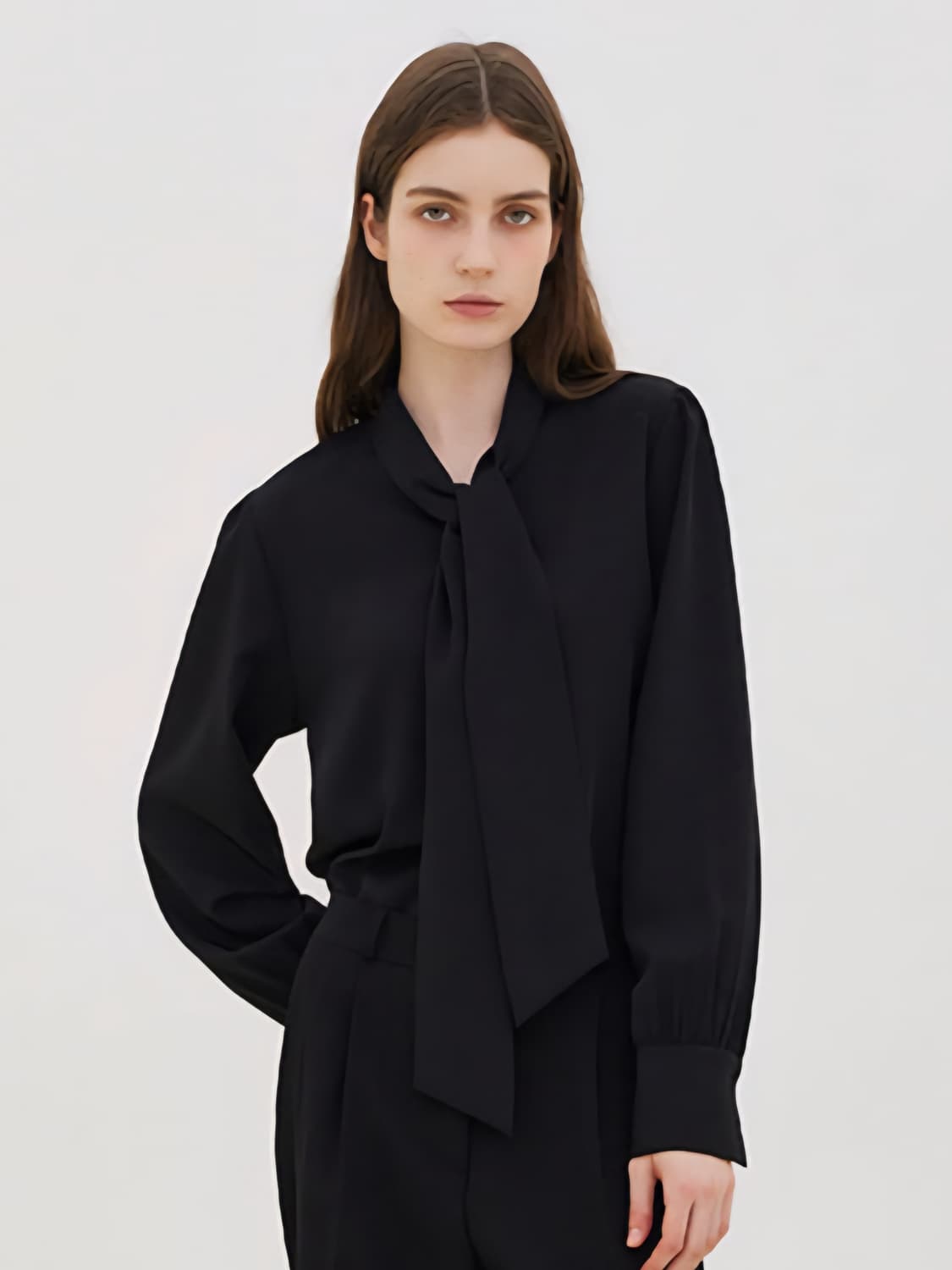 (새상품)르세지엠 타이 블라우스 셔츠 S 블랙 상품이미지2