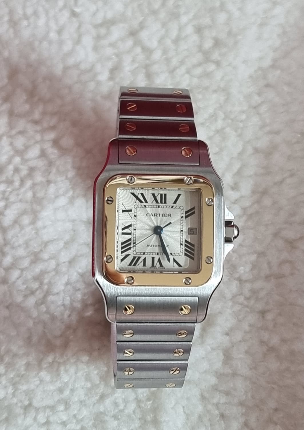 까르띠에 산토스 갈베 18K 콤비 L 기요셰다이얼 오토메틱 시계 04년 상품이미지4
