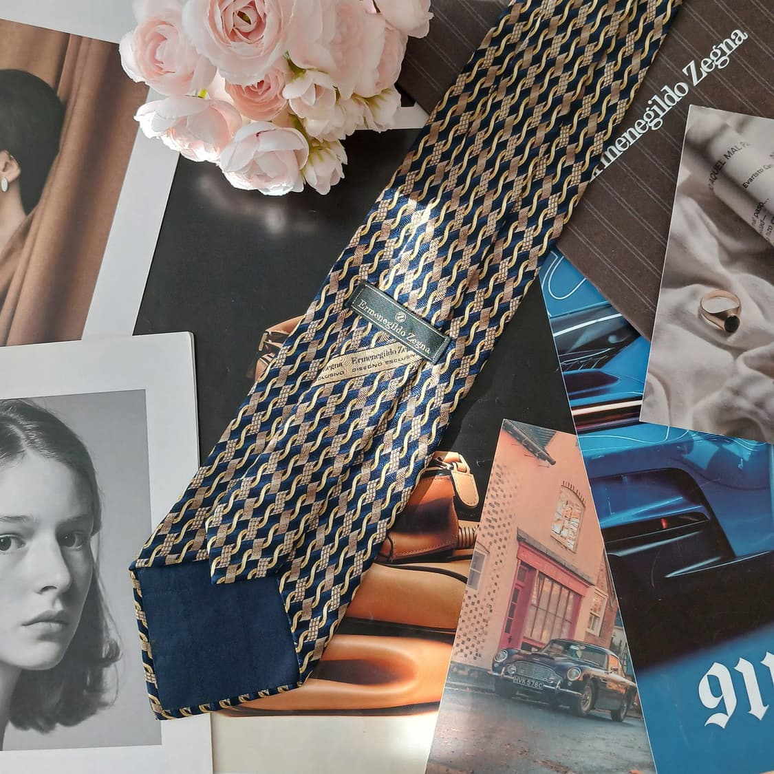 제냐 실크 네이비&골드 패턴 넥타이 9.7cm A+등급 A19174
 상품이미지4