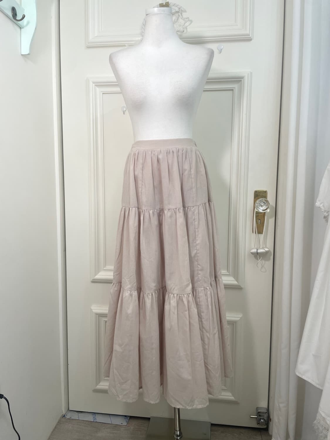 beige cotton tiered banding long skirt 상품이미지1