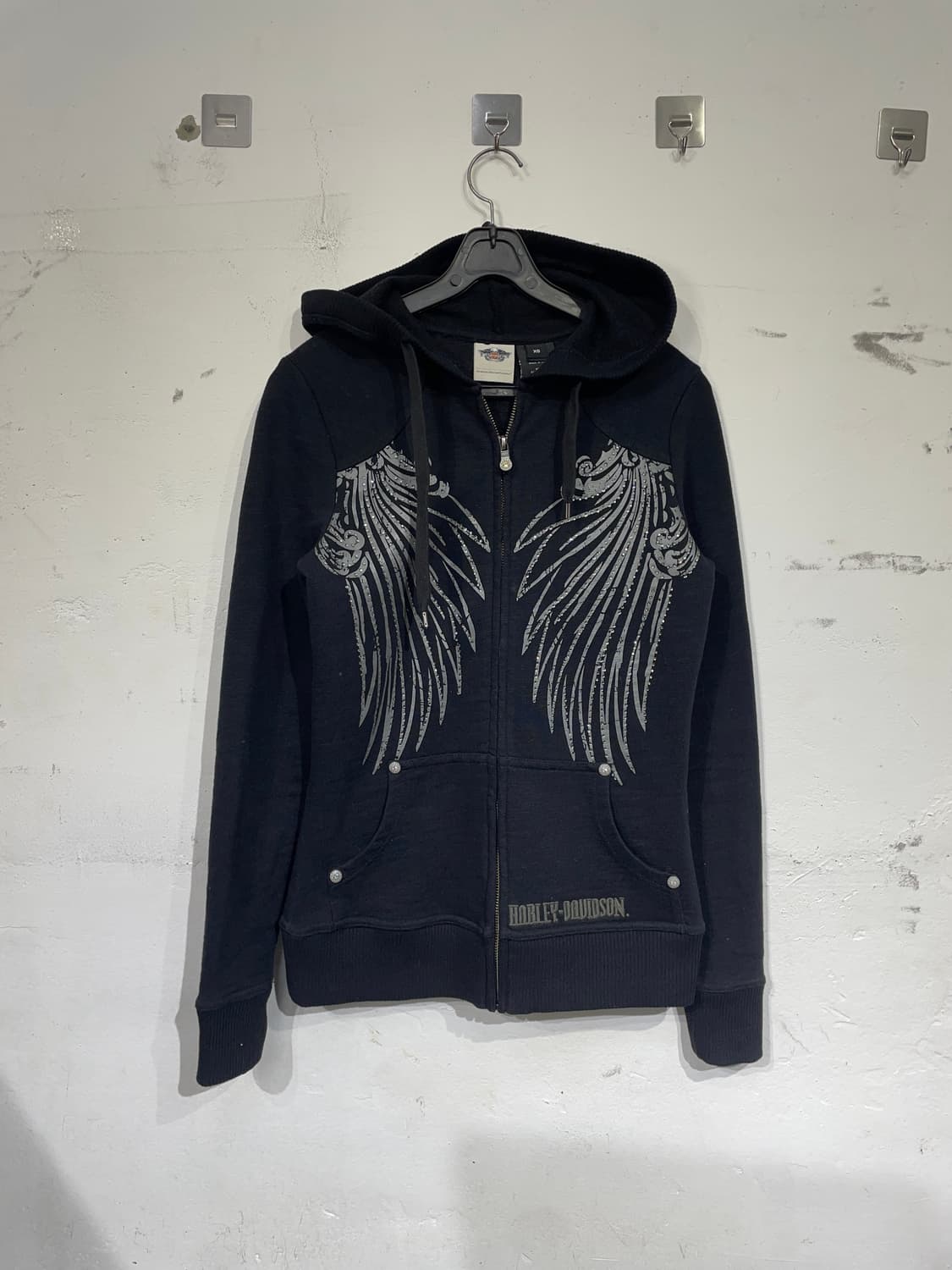할리데이비슨 큐빅 y2k 날개 자수 후드 집업 XS 상품이미지8