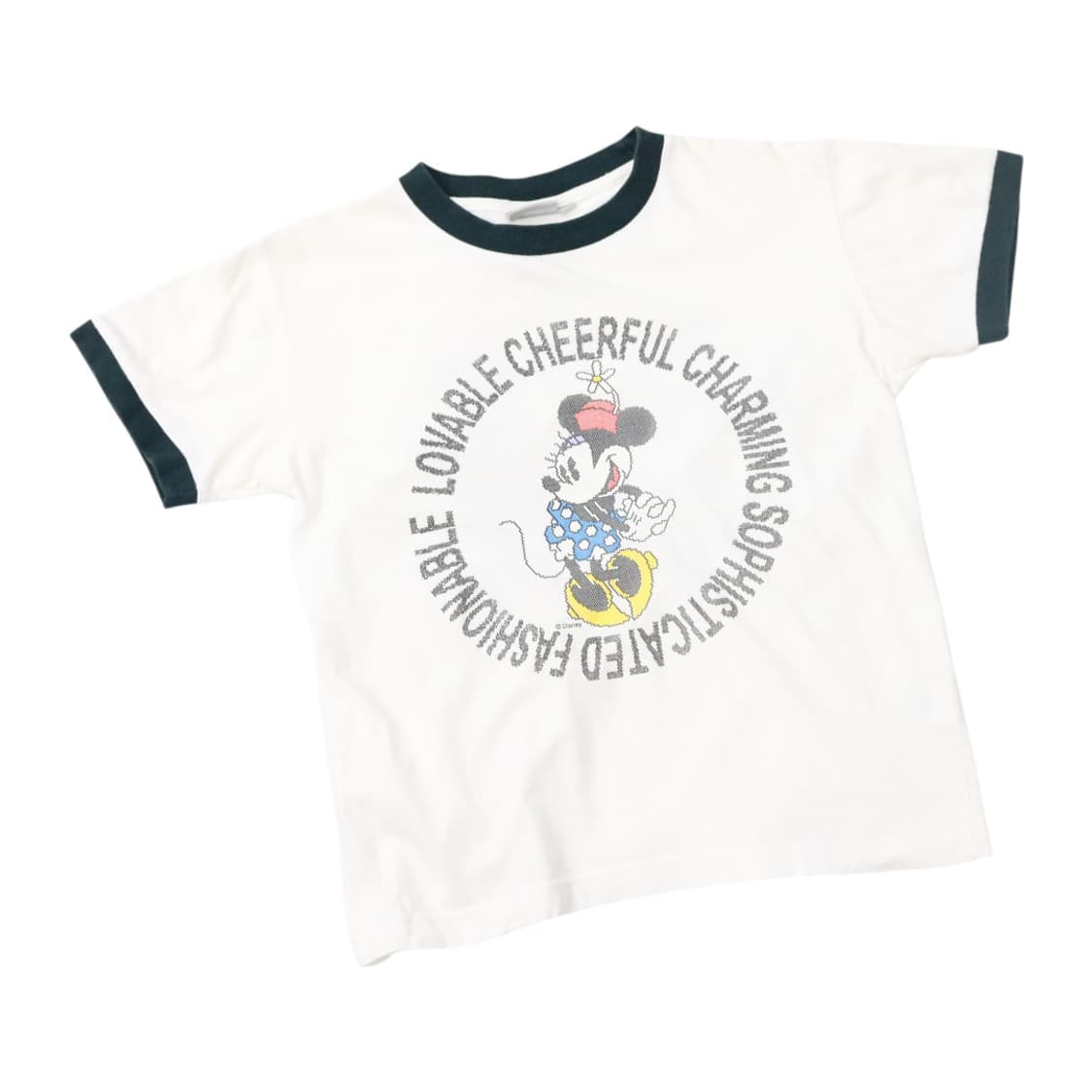 디즈니 00s 빈티지 미니마우스 큐빅 로고 링거 반팔 티셔츠 (M) 상품이미지1