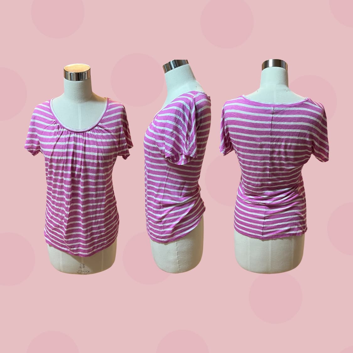 일본 애니st 빈티지 핑크 스트라이프 티셔츠 상품이미지4