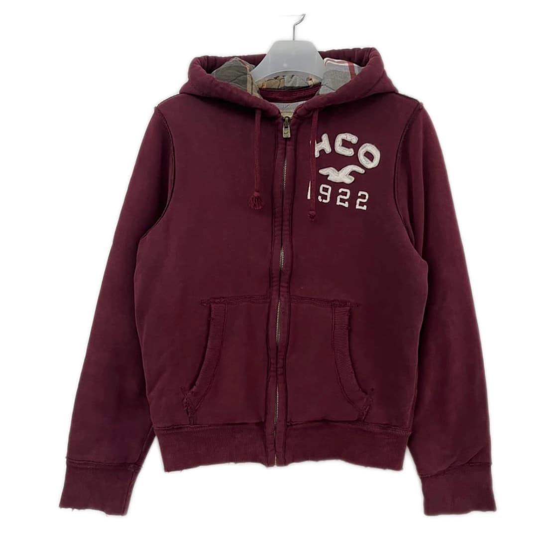 ❤️홀리스터 체크안감 버건디 후드집업❤️ 상품이미지1