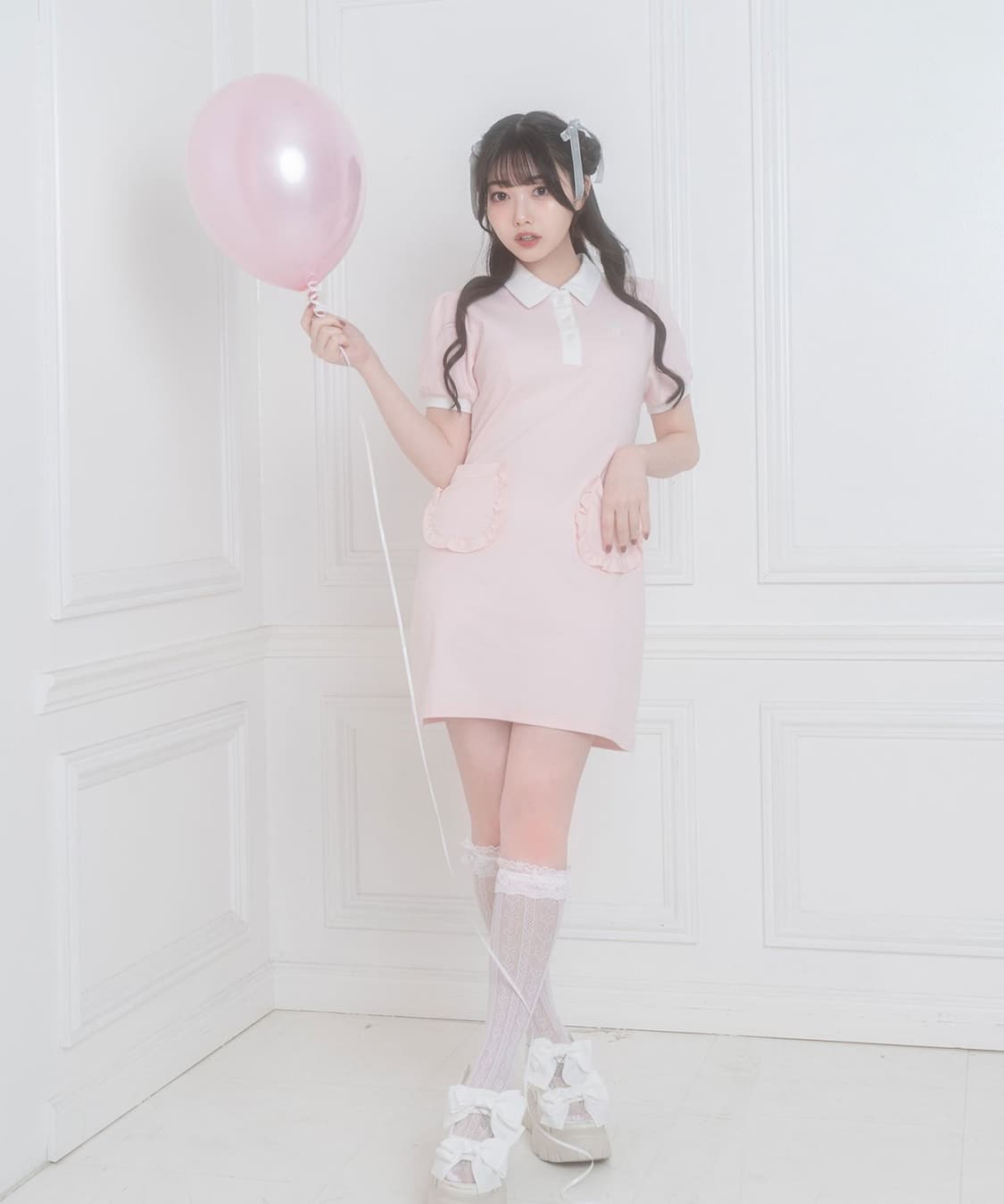 허니시나몬 프릴 포켓 폴로 원피스 시허니 리즈리사 양지뢰 로리타 갸루 상품이미지1