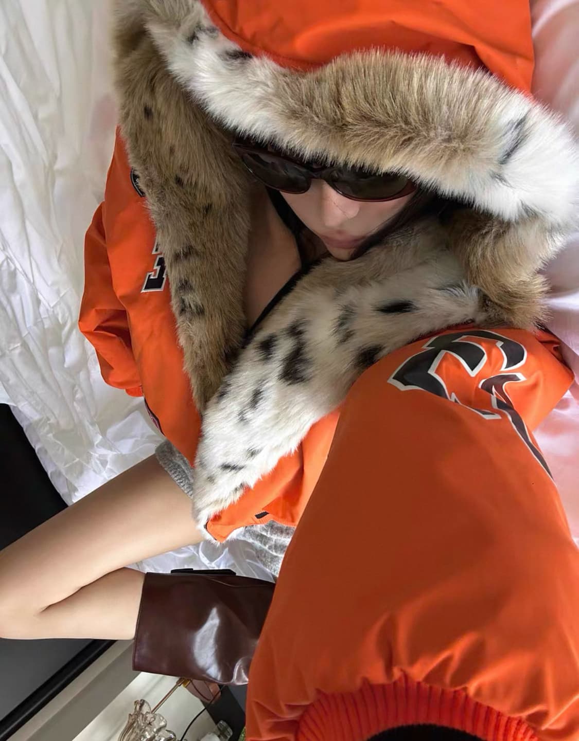 Orange Fur-Lined Patch Hooded Jacket  상품이미지9