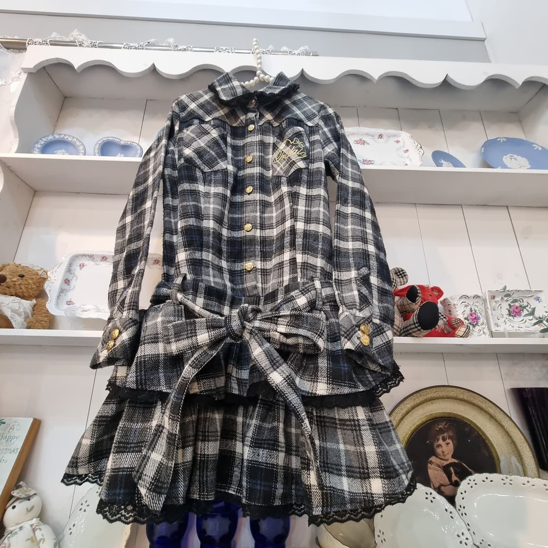 트랄라라(TRALALA) 울혼방 체크 프릴 원피스 상품이미지6