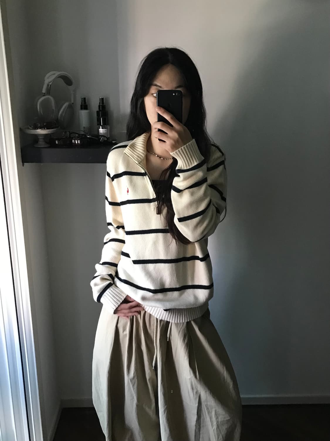 폴로 랄프로렌 포니 스트라이프 코튼 반집업 니트 상품이미지4