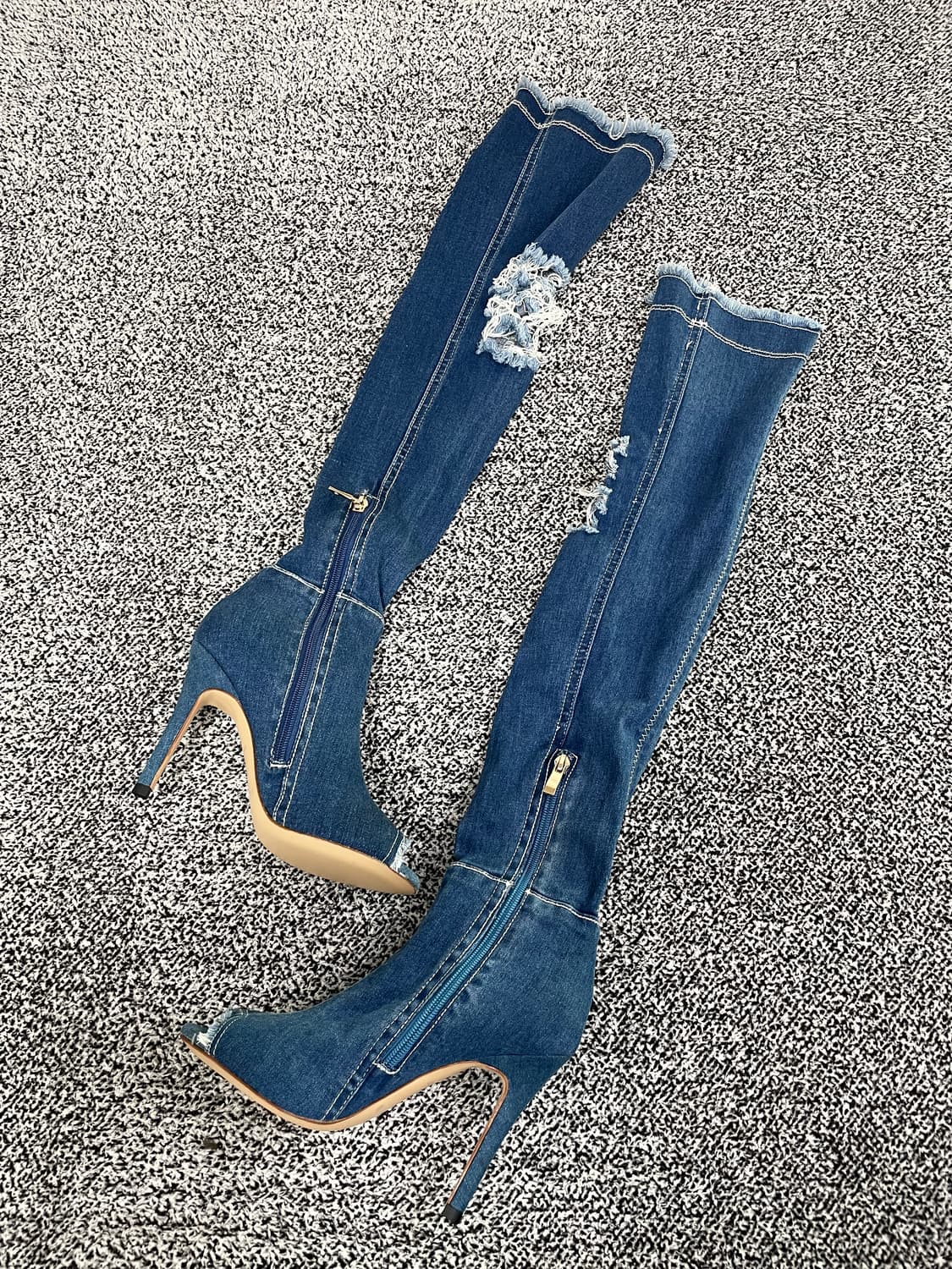 빈티지9. Balmain 발망 데미지 데님 레이스업 힐 롱 부츠 상품이미지6