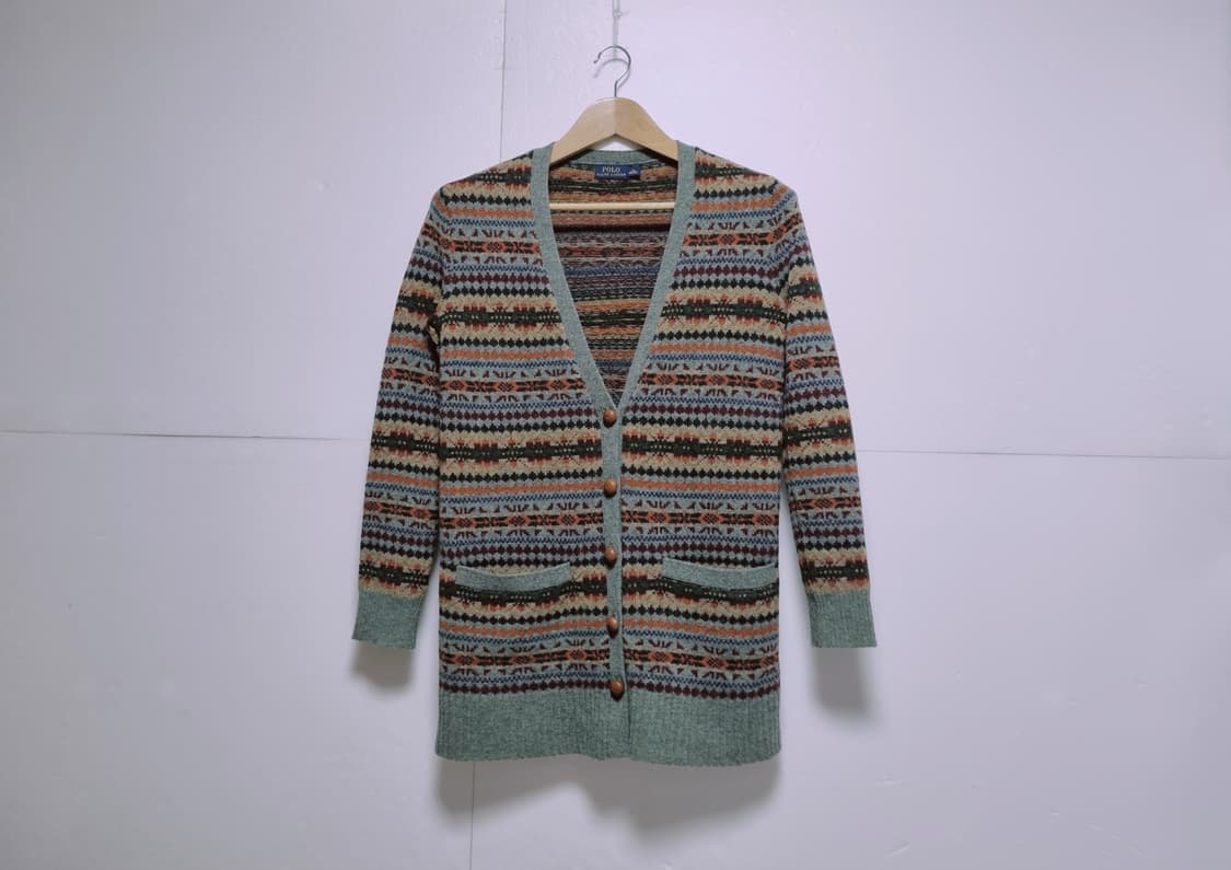 여성 레어 폴로 울 램스울 페어아일 긴팔 가디건 니트 스웨터 브이넥 상품이미지10